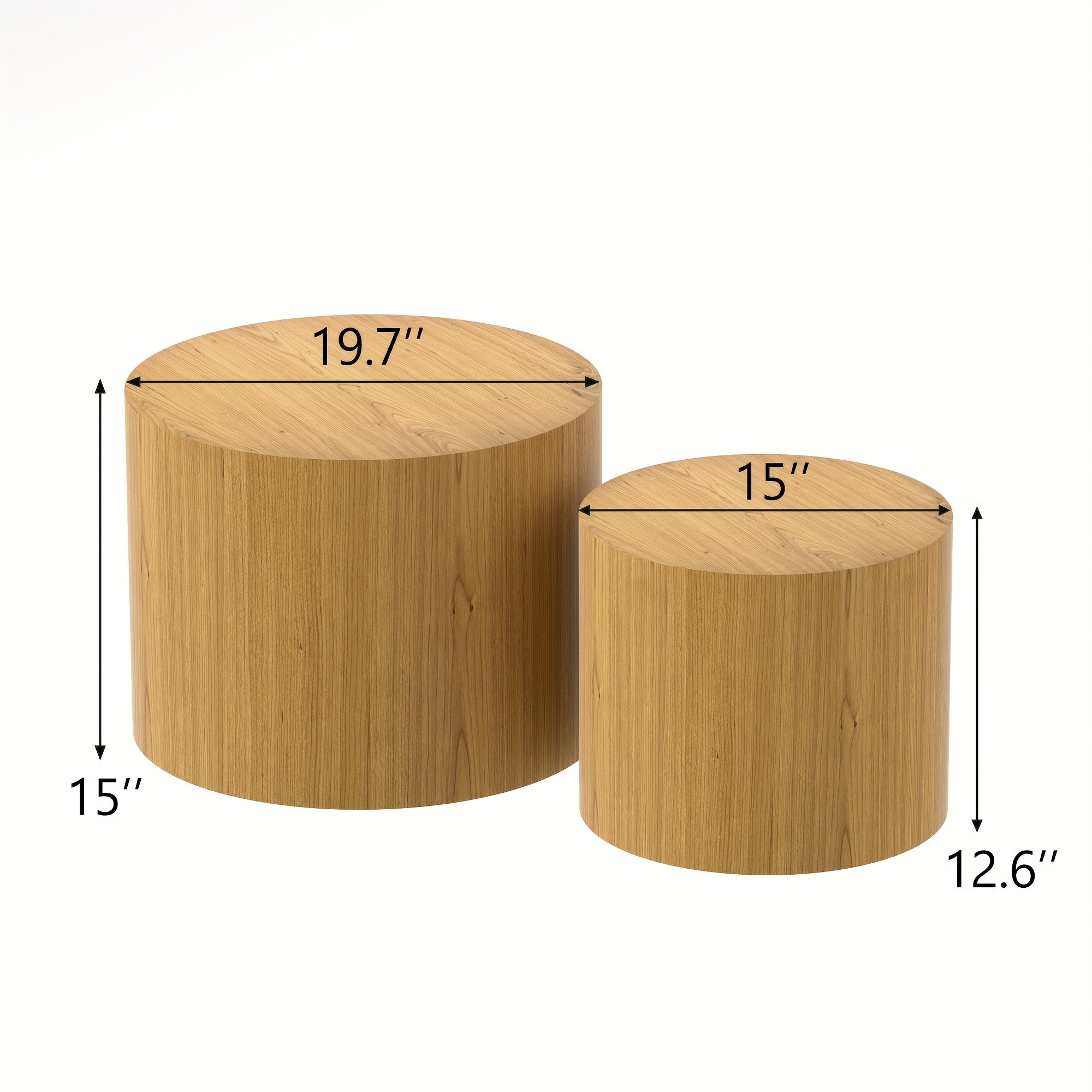 50cm Round Wooden Coffee Tables, Modern Nesting Coffee Table Set of 2, Indoor Side Table for Small Spaces Living Room, Bedroom, Balcony, Office (Wood Color)