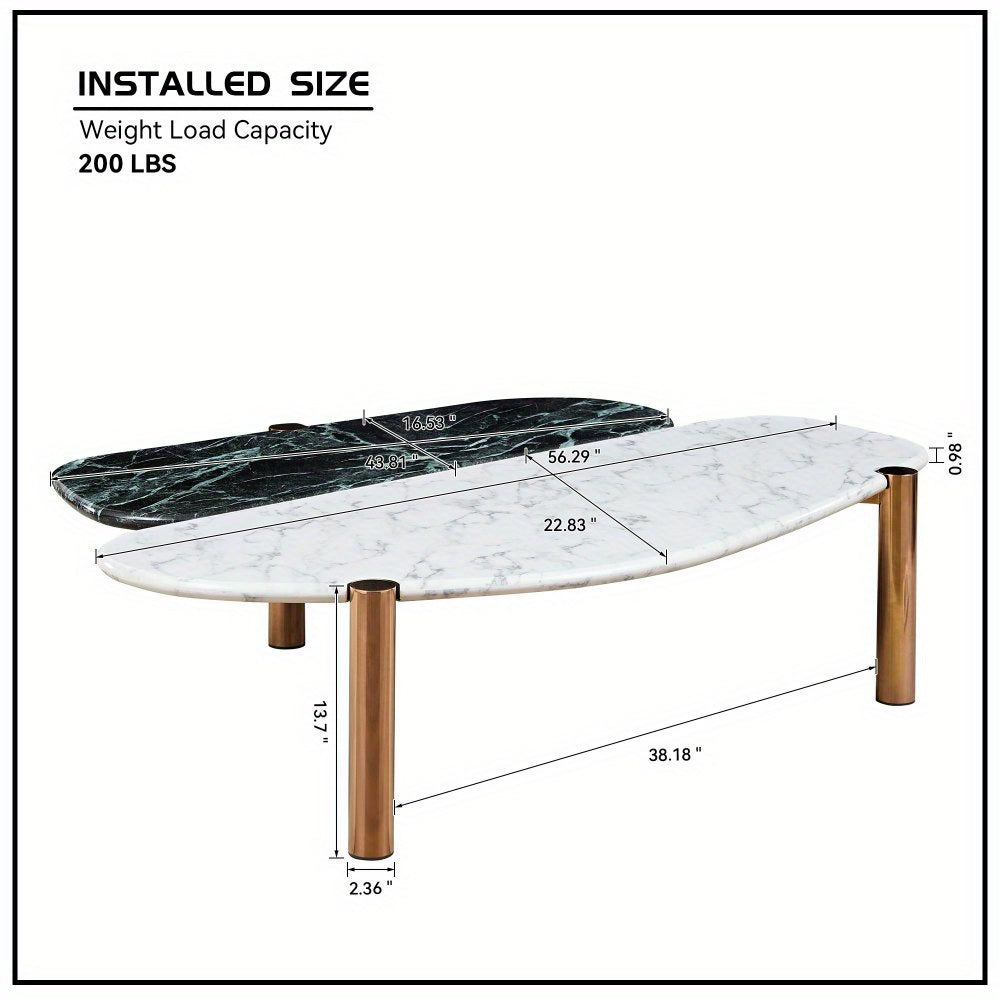 Coffee Table Modern Marble Coffee Table with Storage Oval Center Tables with Metal Legs Dining Table for Living Room, Dining Room, Office, and Bedroom