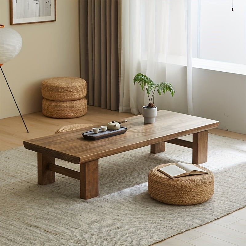 Casual Style Solid Wood Coffee Table - Minimalist Modern Japanese-Inspired Low Tea Table, Portable Design with Sturdy Leg Base, Natural Wood Tabletop for Living Room, Tatami Floor Seating