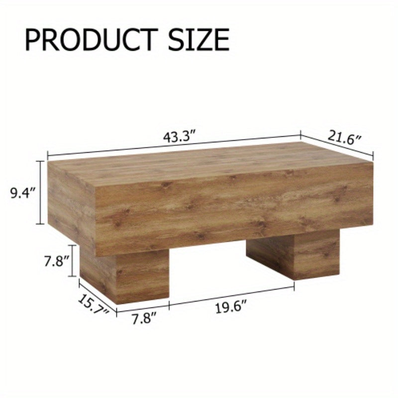 This modern rectangular coffee table features a stylish wood color, making it an ideal addition to any living room or apartment, and measures 43.3 "x 21.6" x 17.2 ".