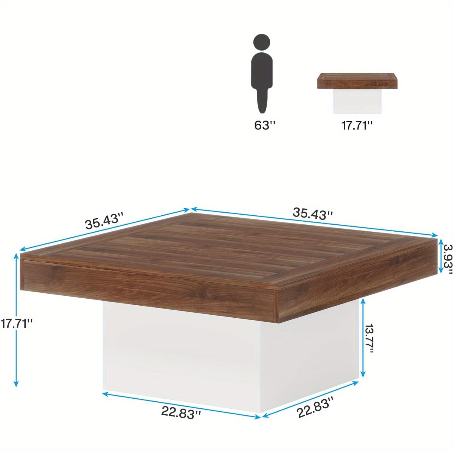 Coffee Table Square LED Coffee Table Engineered Wood Low Coffee Table for Living Room