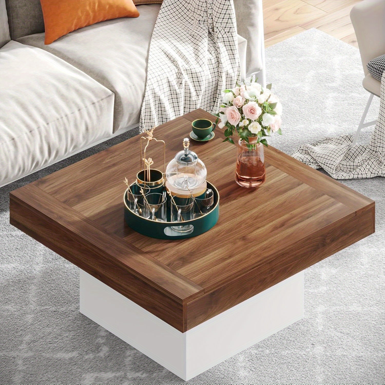 Coffee Table Square LED Coffee Table Engineered Wood Low Coffee Table for Living Room