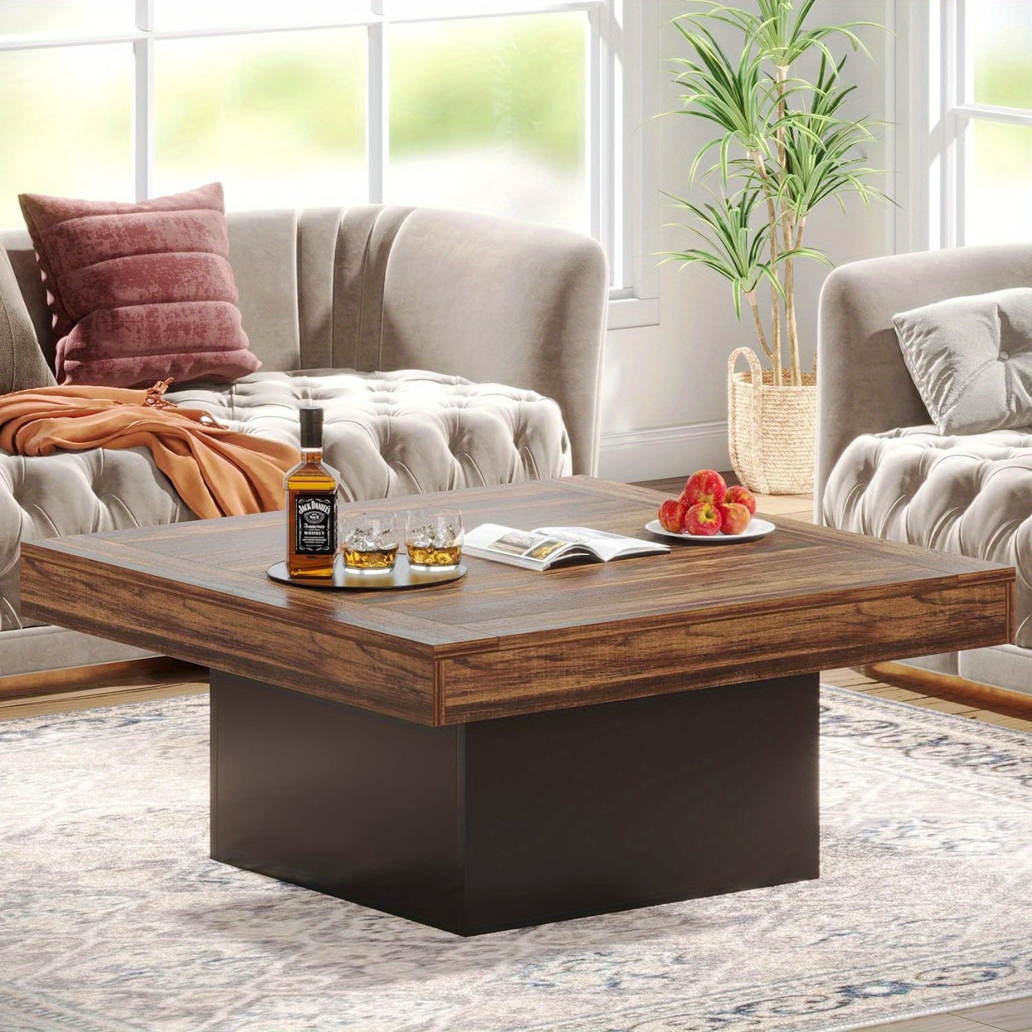 Coffee Table Square LED Coffee Table Engineered Wood Low Coffee Table for Living Room