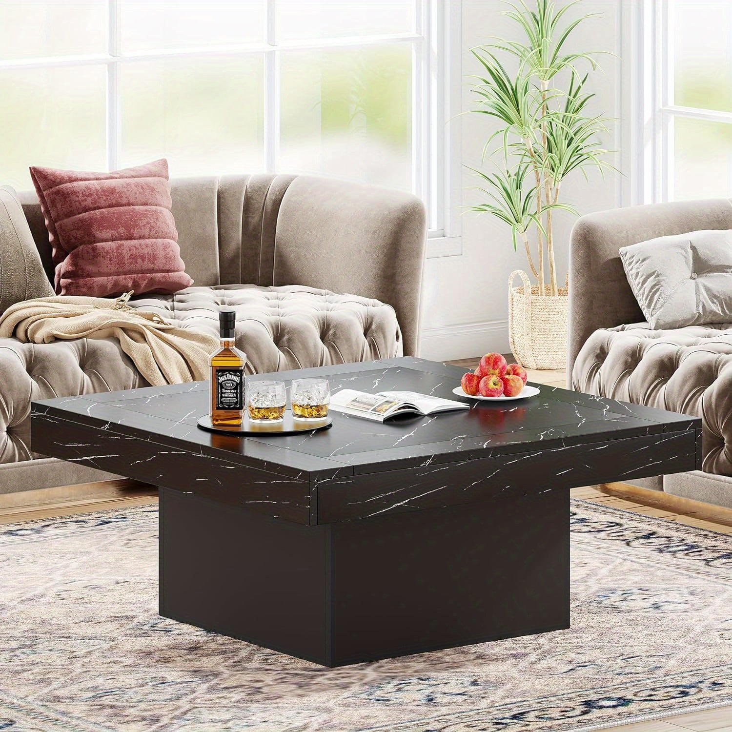 Coffee Table Square LED Coffee Table Engineered Wood Low Coffee Table for Living Room