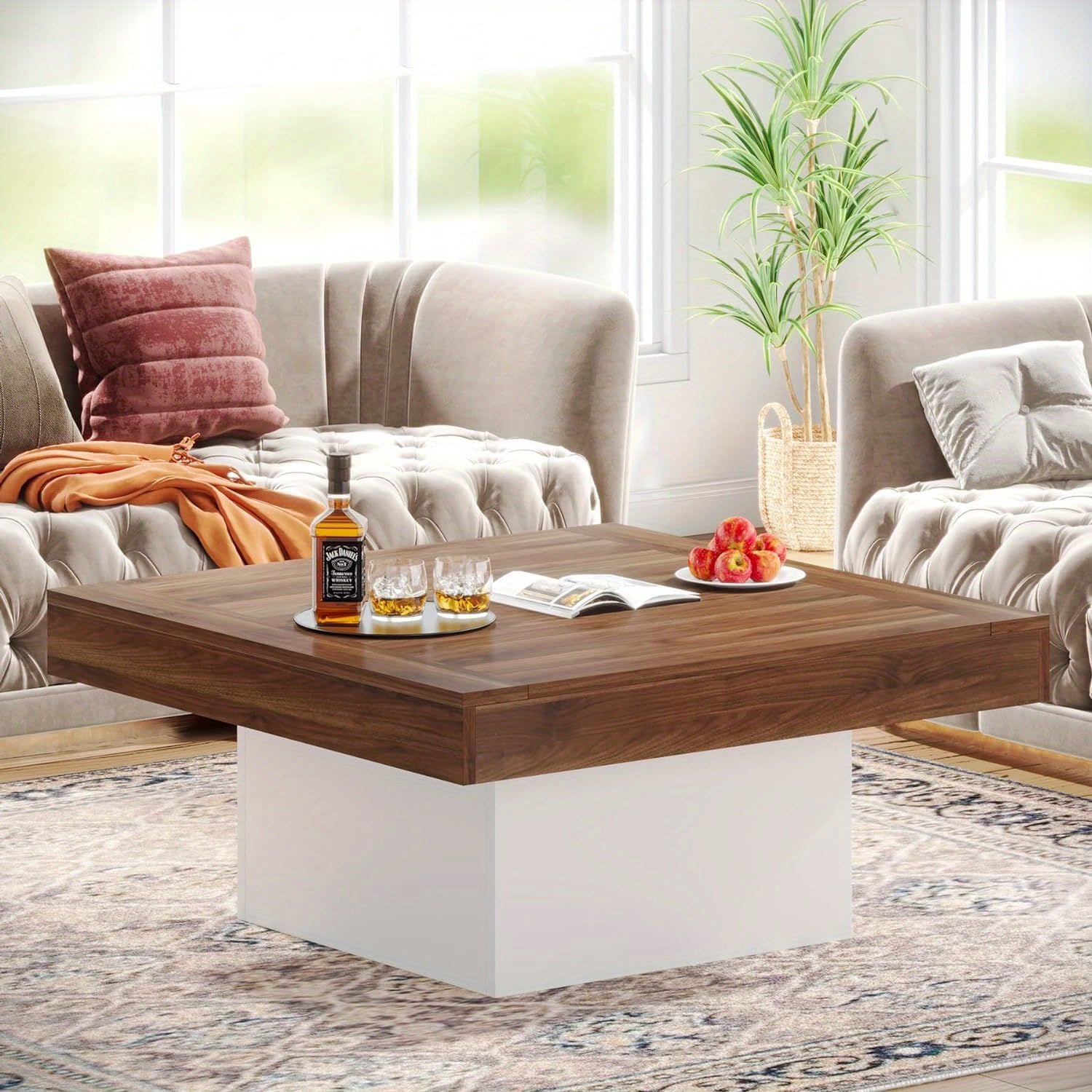 Coffee Table Square LED Coffee Table Engineered Wood Low Coffee Table for Living Room