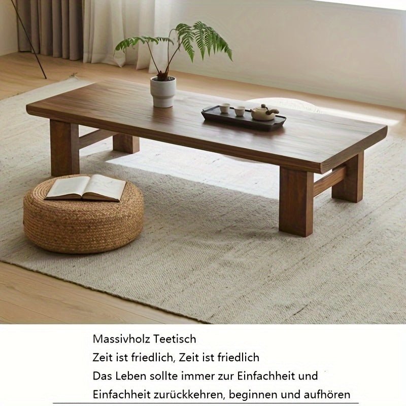 Casual Style Solid Wood Coffee Table - Minimalist Modern Japanese-Inspired Low Tea Table, Portable Design with Sturdy Leg Base, Natural Wood Tabletop for Living Room, Tatami Floor Seating