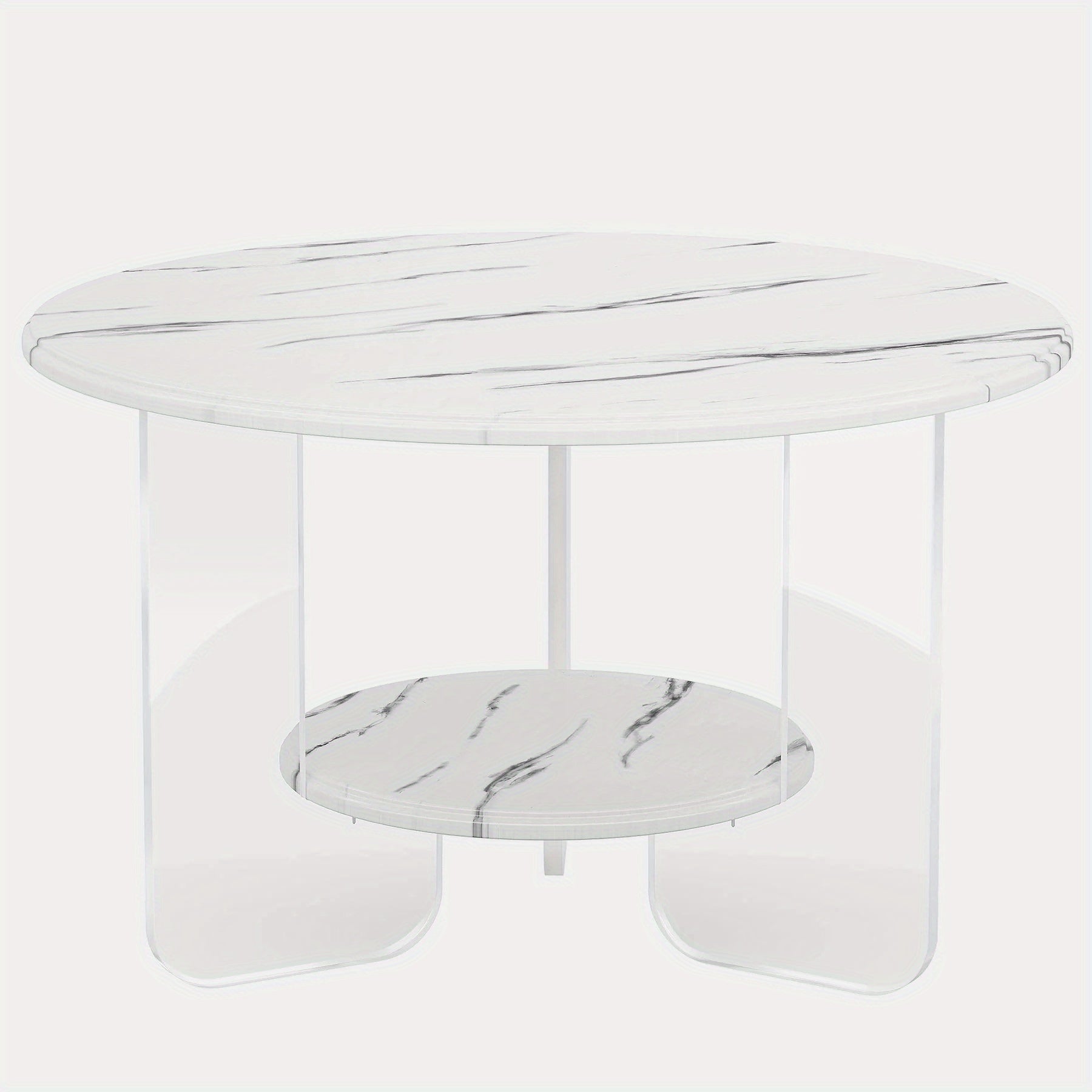 Chic 80cm Coffee Table with Faux Marble Top & Dual-Tier Clear Acrylic Frame - Durable Wood Construction