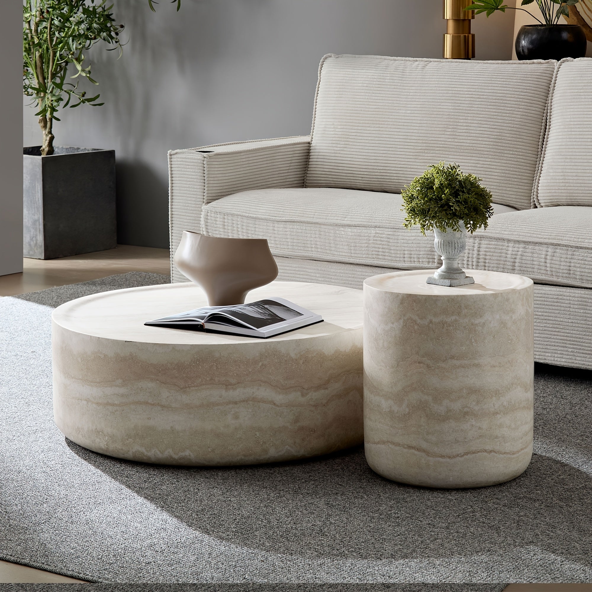 Nordic Simple Travertine Coffee Table Living Room Home Light Luxury Designer High-end Round Coffee Table Jiqi Style