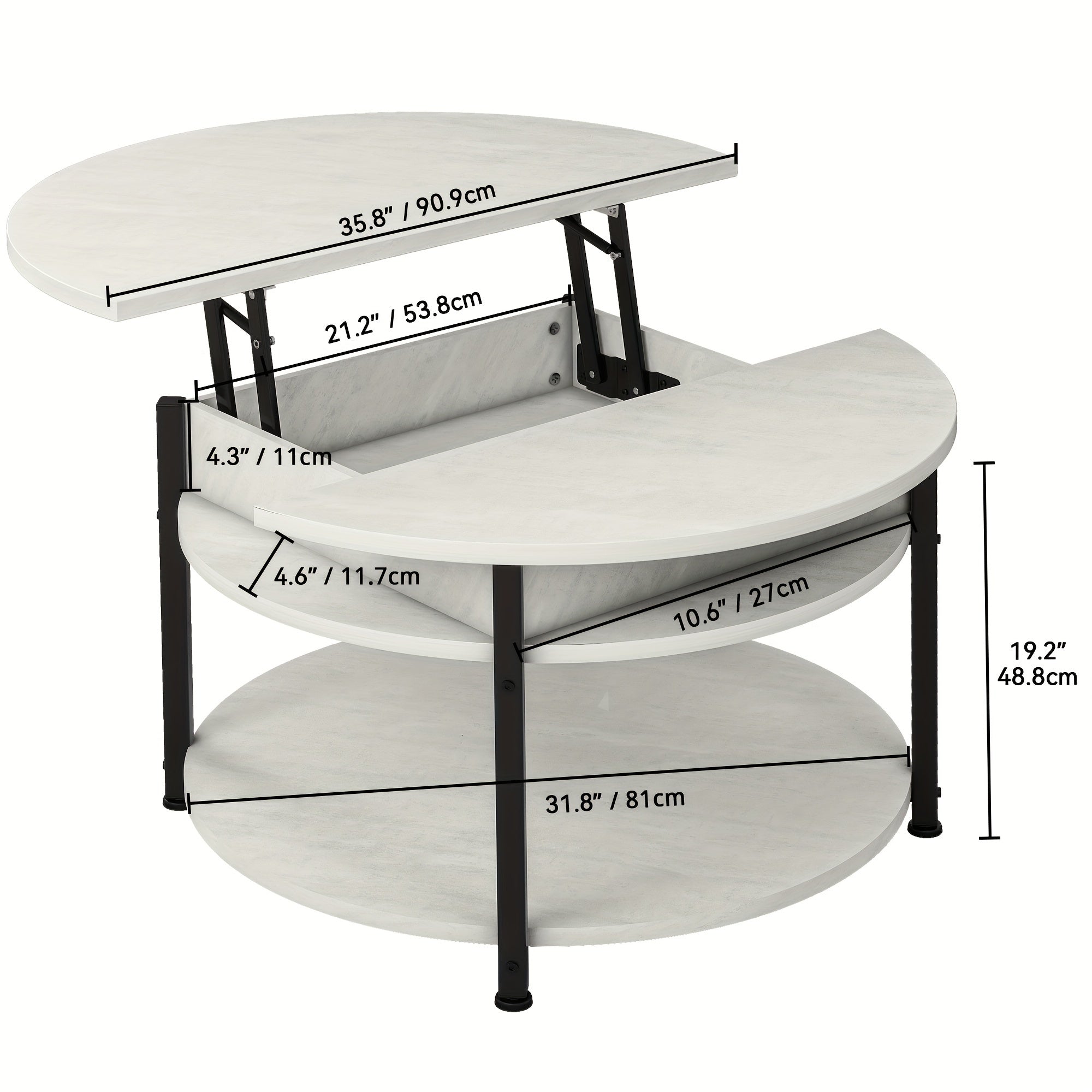 ZenHome Round Coffee Table with Storage, Lift Top Coffee Table with Hidden Compartment, Modern Coffee Table for Home Office Living Room, Gray