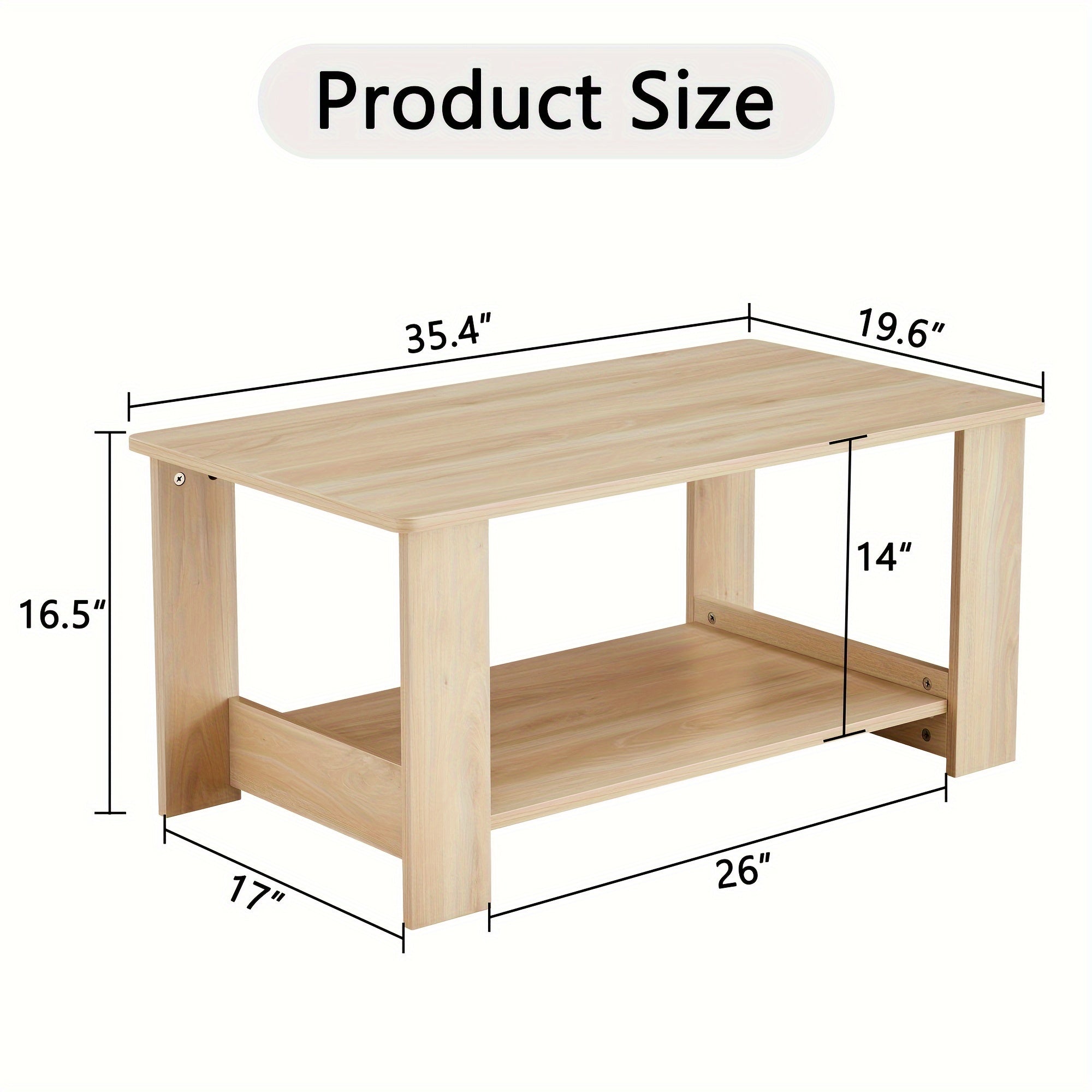 Modern Simple Wood Color Double-layer Rectangular Coffee Table, Durable, Suitable For Living Room, Bedroom, Study