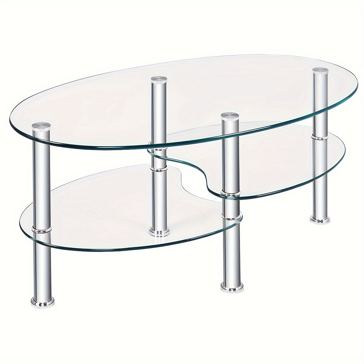 1pc Tempered Glass Oval Side Coffee Table Shelf Chrome Base Living Room Clear New