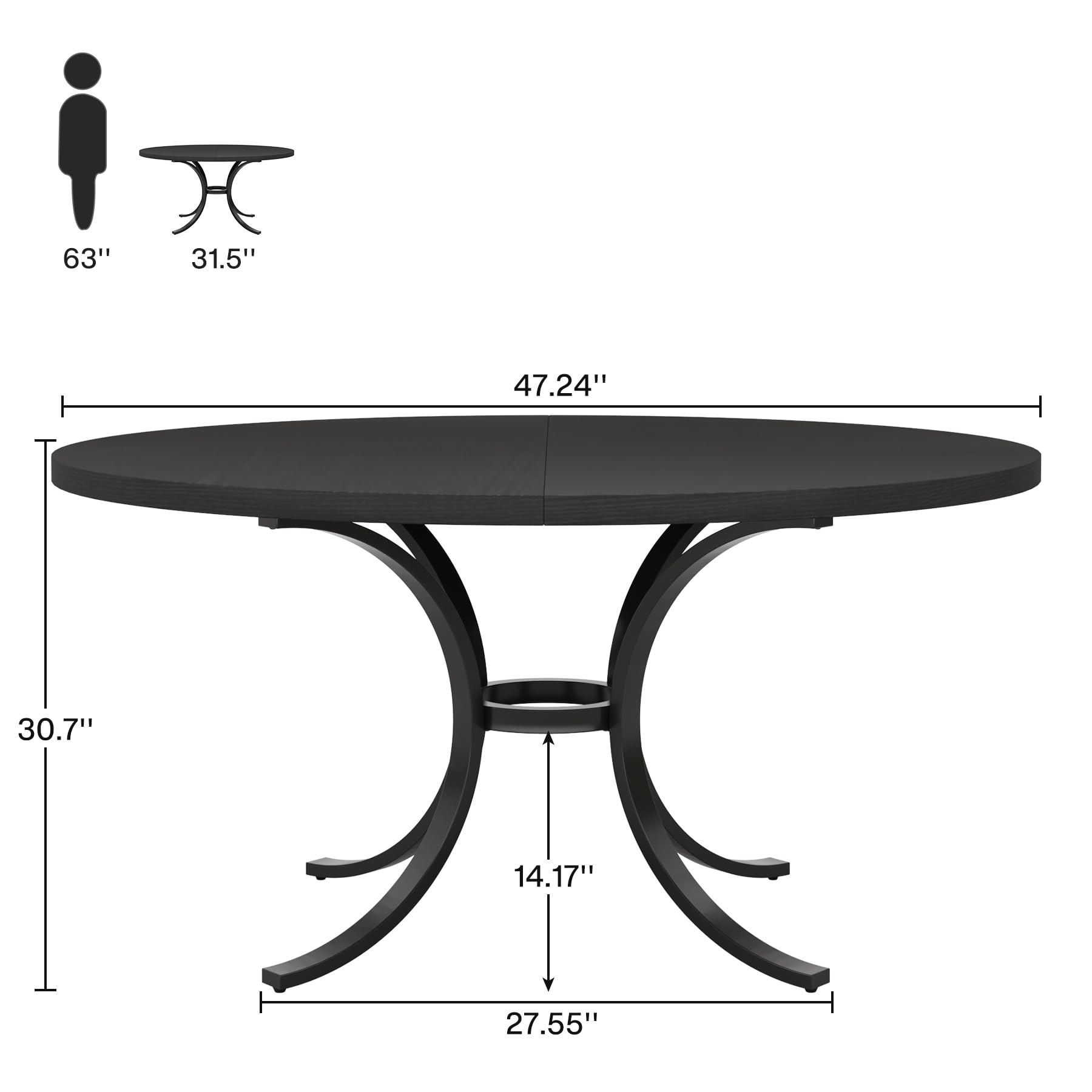 120cm Round Dining Table for 4-6 People, Farmhouse Kitchen Table with Wooden Texture Surface & Pedestal, Round Table for Dining Room, Living Room, Brown (Only Table)