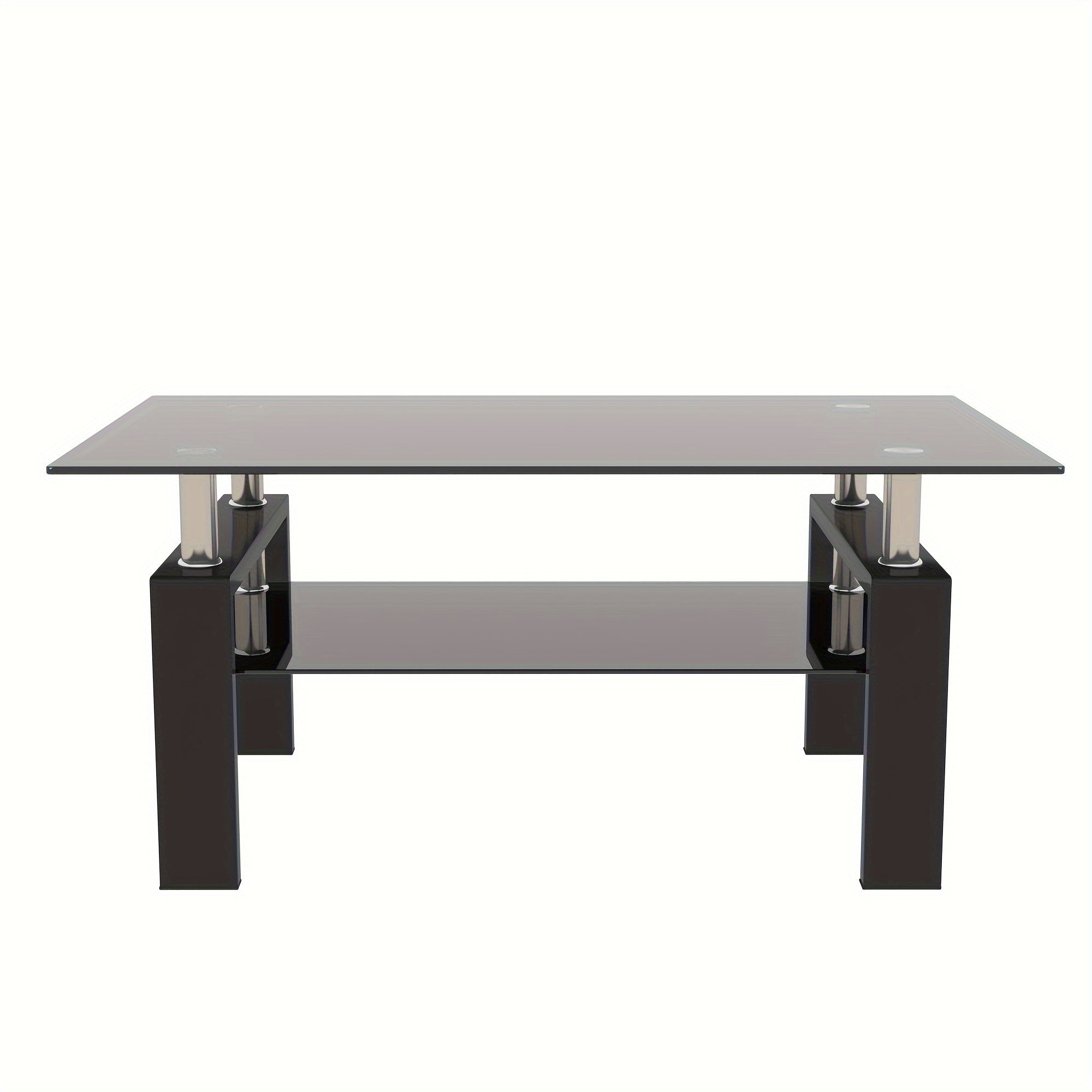 Glass Coffee Table Metal Tube Glass Coffee Table for Livingroom (Black Leg +Black Glass)