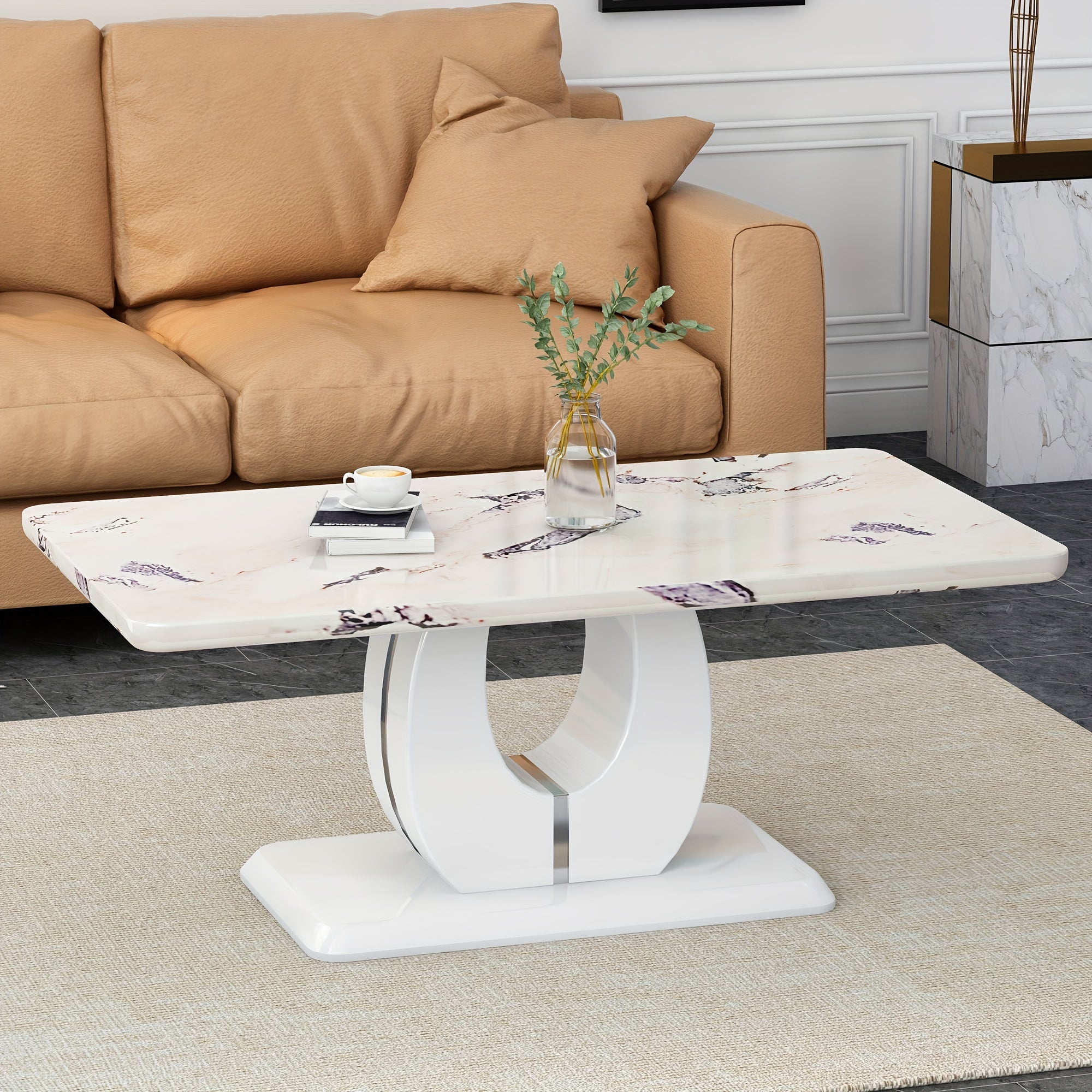 Modern Simple Luxury Imitation Marble Dining Table Rectangular Coffee Table. The Computer Desk. The Game Table. Suitable For Dining Room, Living Room, Terrace, Kitchen.