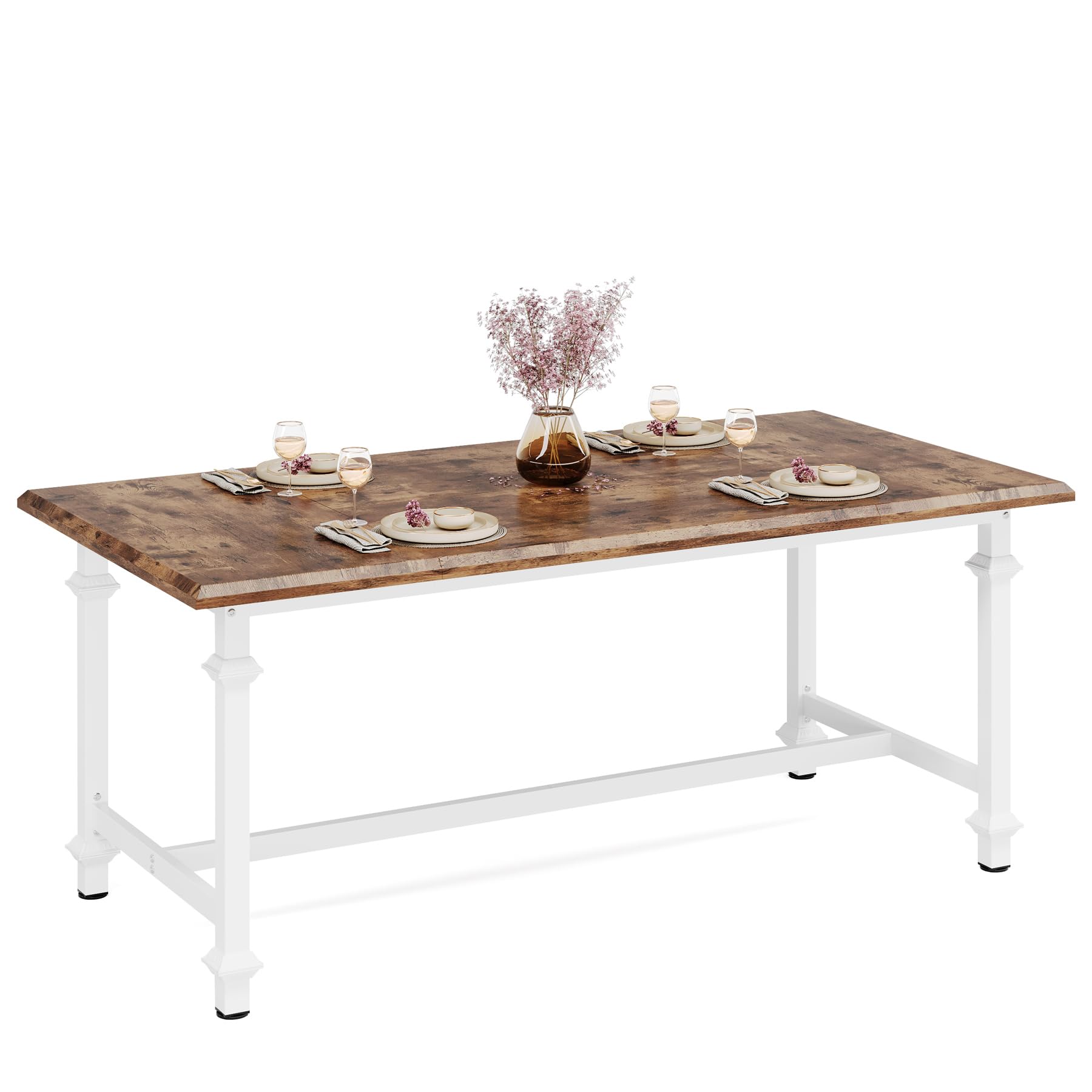 158cm Dining Table for 6 People, Modern Dining Room Table, Rectangle Kitchen Table, Wood Rustic Dinner Table with Heavy Duty Metal Legs