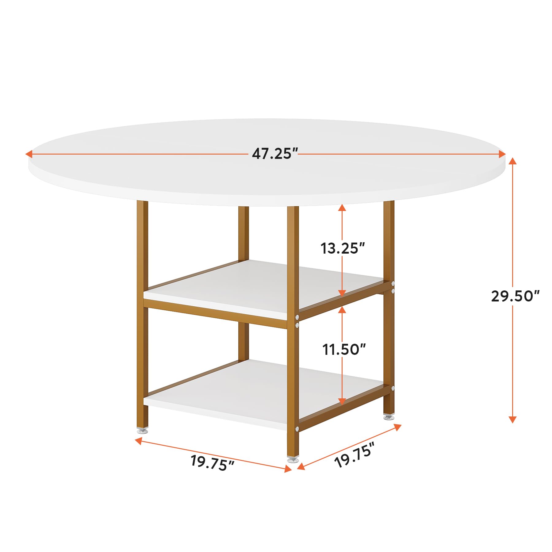 120cm Round Dining Table for 4, Wood Kitchen Table Large Dinner Table with Storage Shelf Metal Legs for Home Dining Room Living Room, Black Rustic Brown(Only Table)