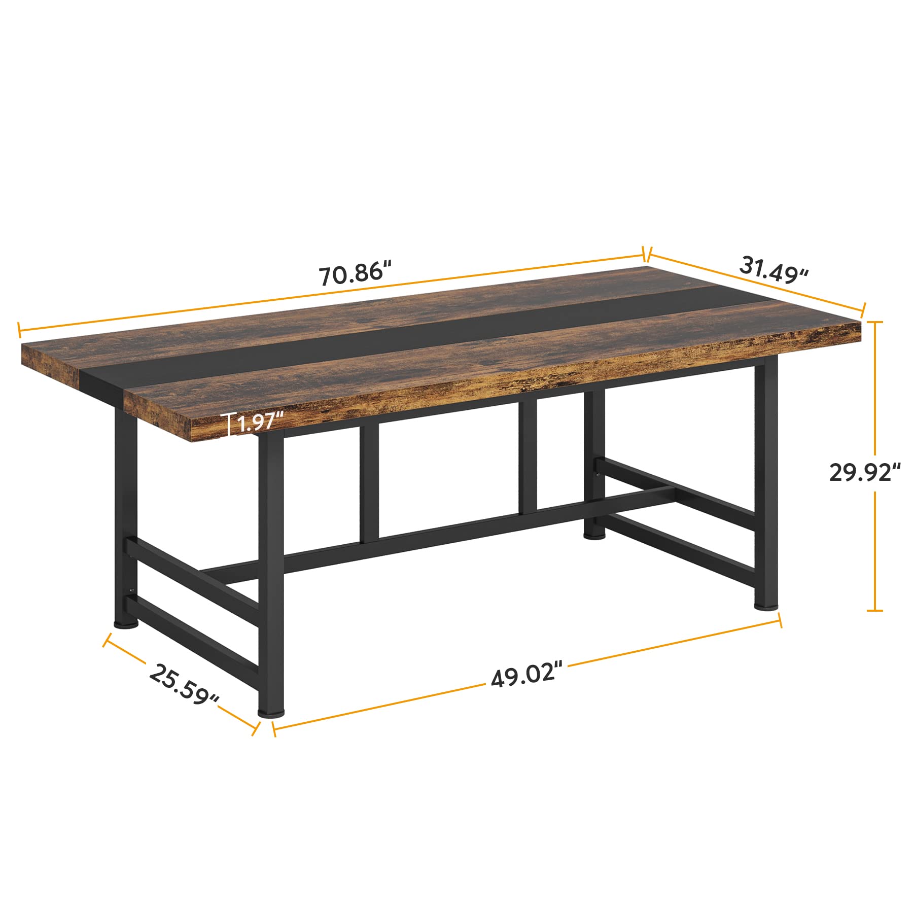 Dining Table for 6-8, 180cm Rustic Kitchen Table with Metal Frame, Wood Rectangular Dining Room Table, Large Dinner Table for Kitchen, Dining Room, Home (Dark Grey)