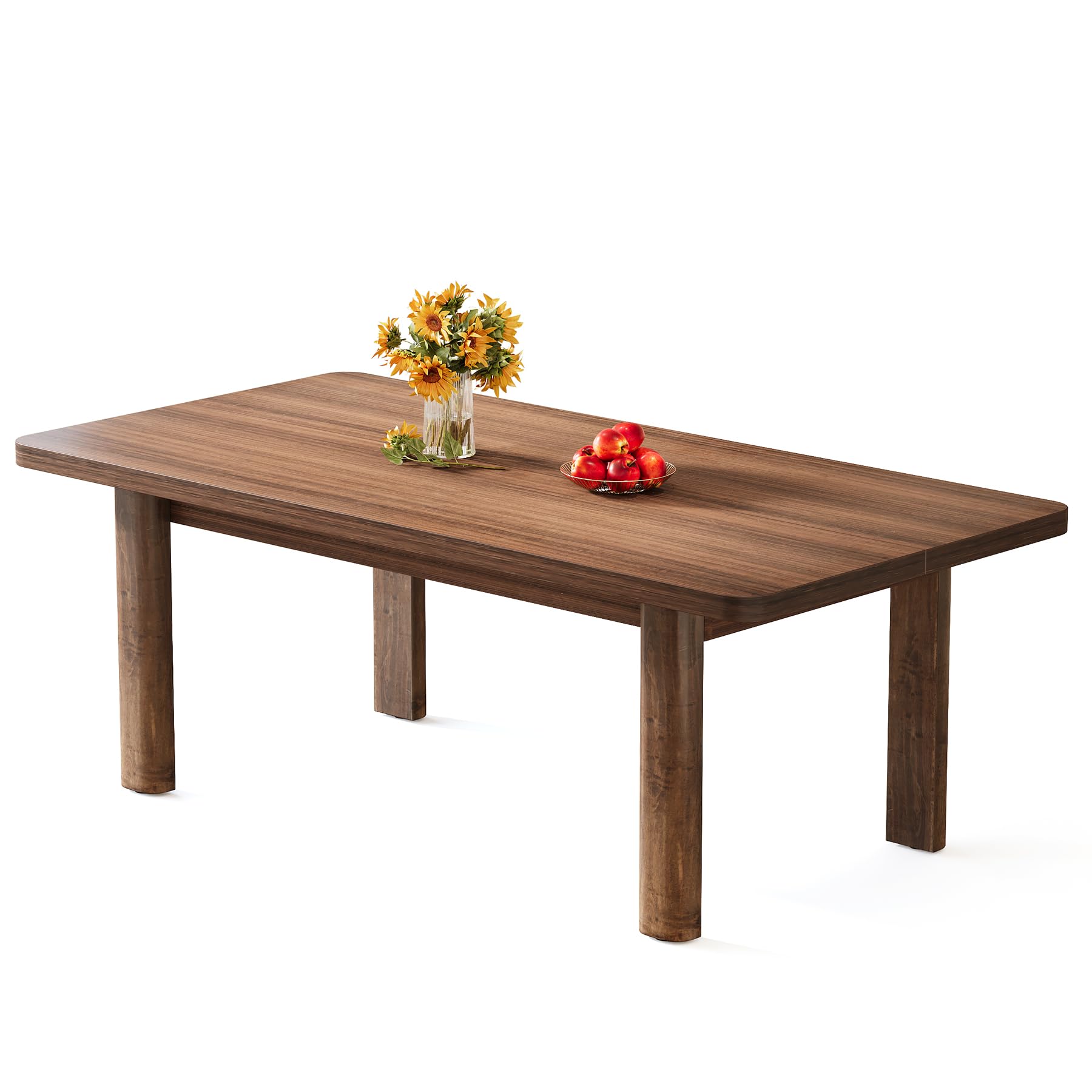 Wood Dining Table for 4-6 People, 158cm Farmhouse Kitchen Table with Solid Wood Legs, Rectangular Dinner Table for Dining Room, Kitchen, Living Room