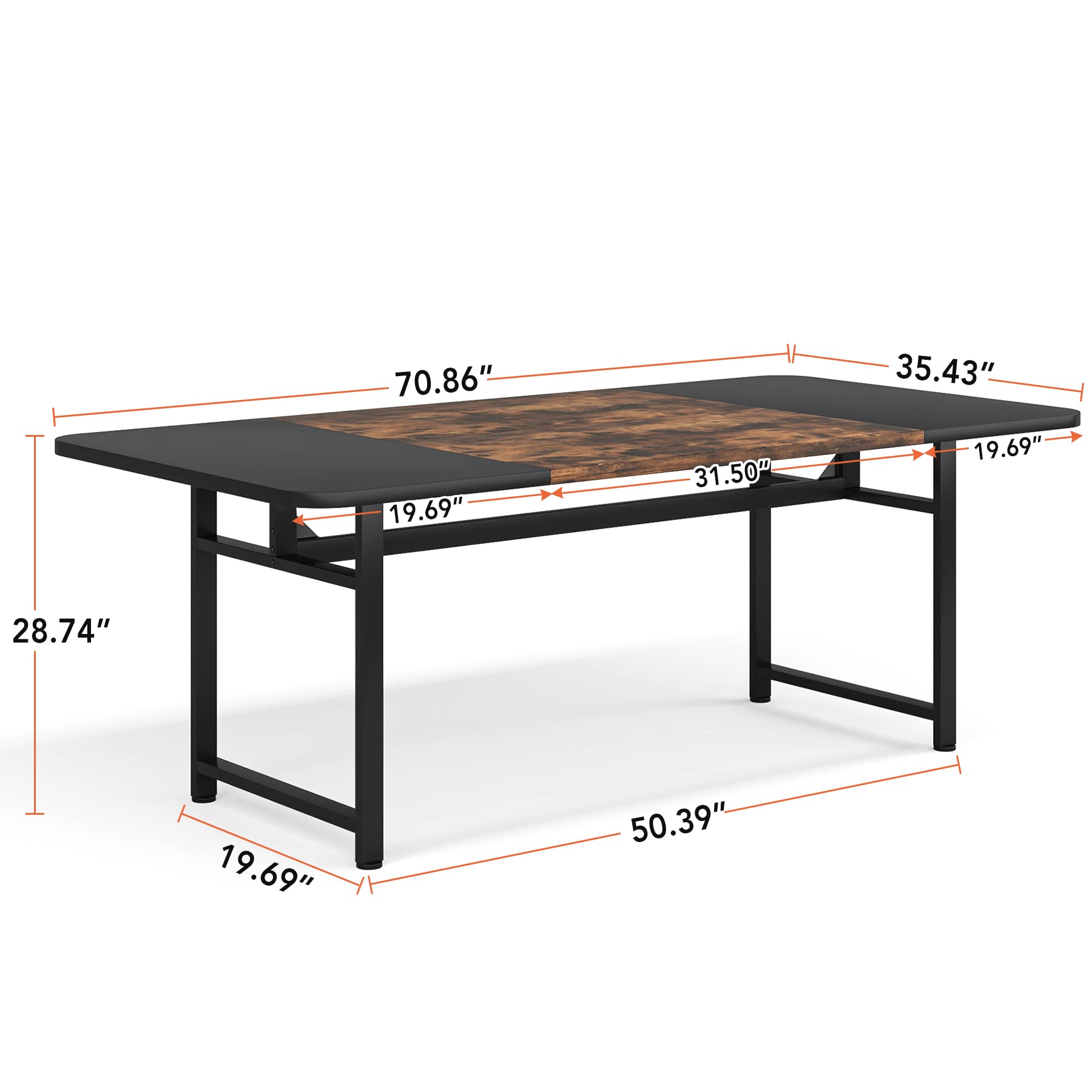 Dining Table for 6 People, 180cm Long Dining Room Table with Heavy Duty Metal Frame, Industrial Rectangle Kitchen Table for Kitchen, Dining Room, Rustic Brown/Black