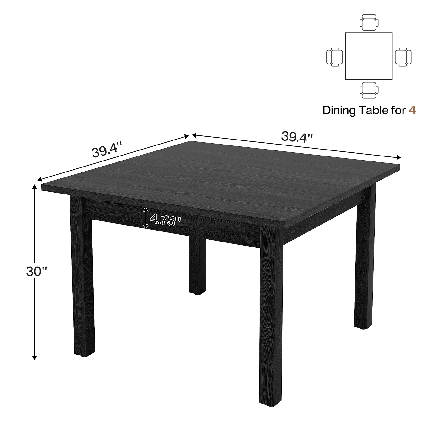 Wood Dining Table Farmhouse Kitchen Table for Dining Room Living Room, 2-4 Person Dining Room Table Square Dinner Tables with Wooden Legs Oak Top for Small Space, Rustic Brown(Only Table)