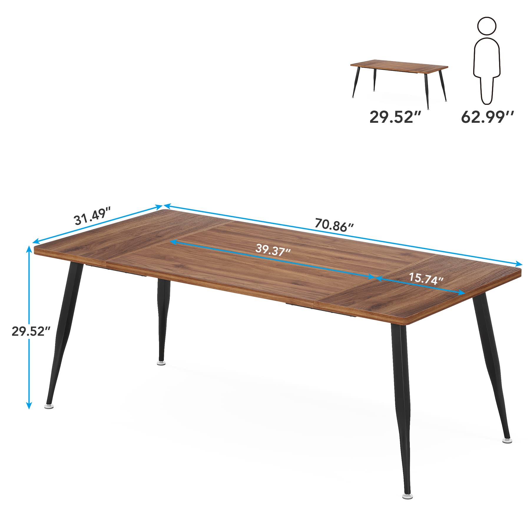 180cm Large Dining Table for 6 to 8, Industrial Kitchen Table Furniture with Metal Legs, Modern Faux Wood Rectangular Dinner Table for Dining Room, Rustic Brown/Black