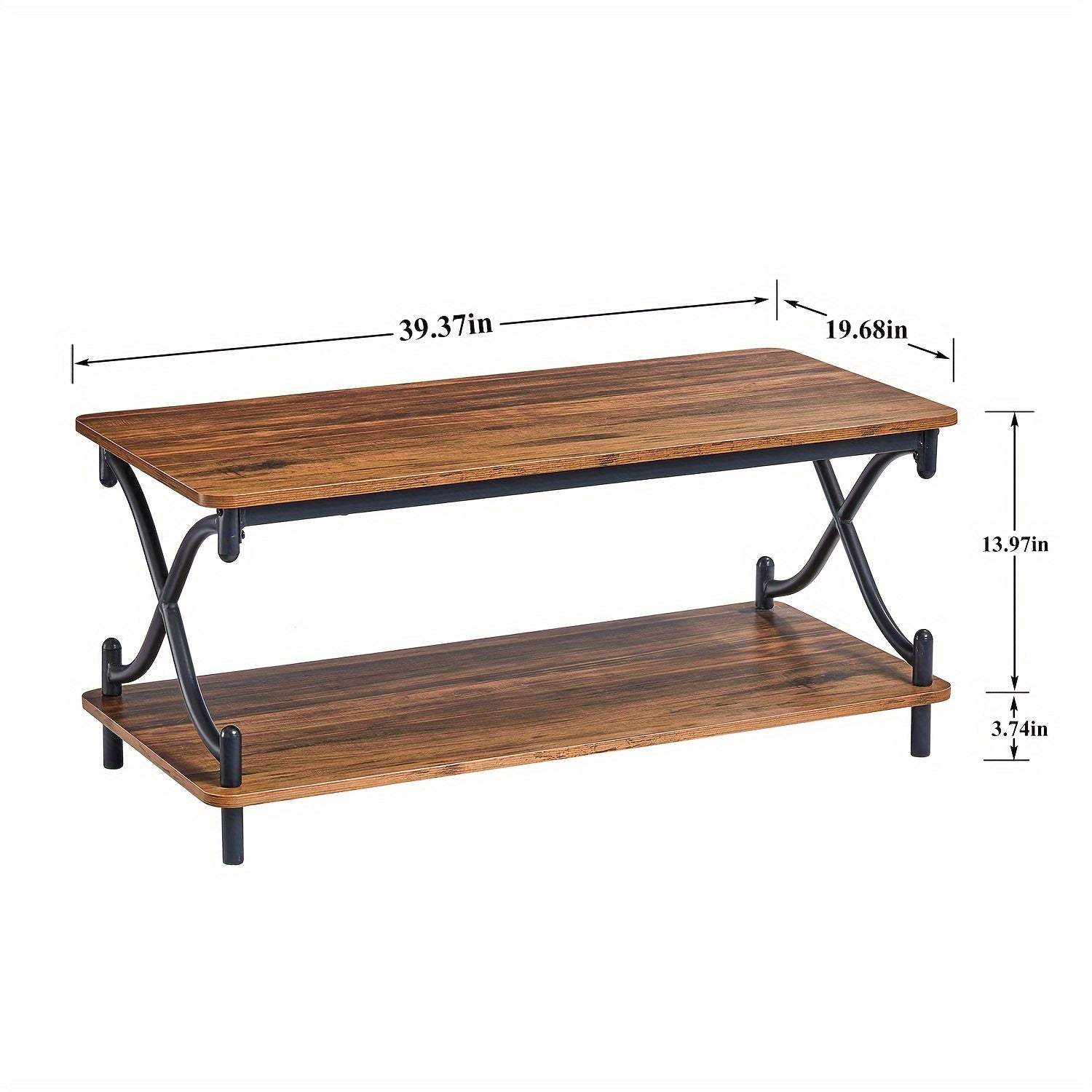 Coffee Table with Storage and Open Shelves for Living Dining Room 39-Inch, Modern Rectangle & Industrial Design, X-Shape Frame, Easy Assemble