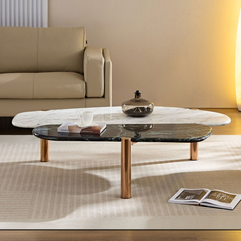 Coffee Table Modern Marble Coffee Table with Storage Oval Center Tables with Metal Legs Dining Table for Living Room, Dining Room, Office, and Bedroom