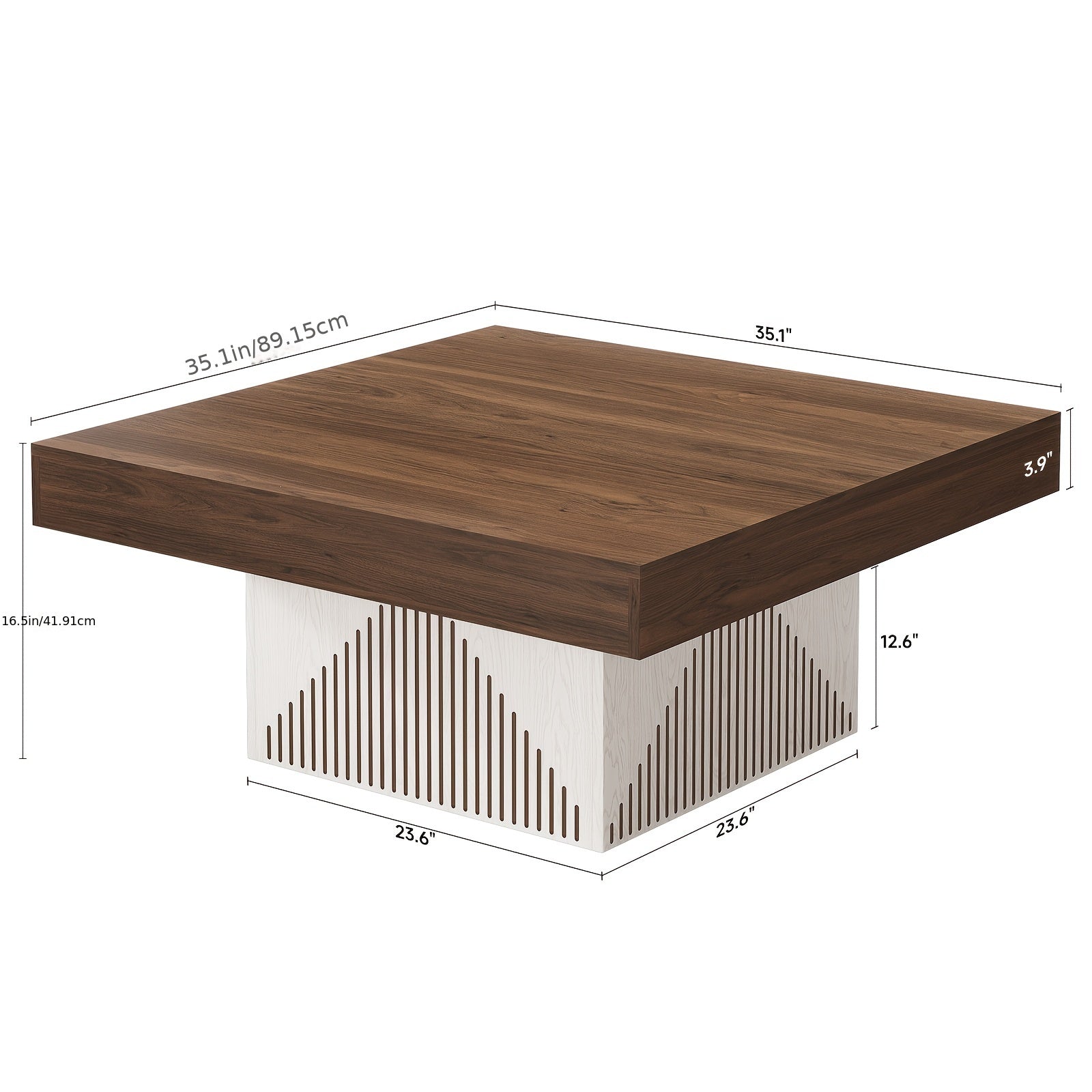 [1pc Rustic Brown+White Wooden Coffee Table] ONBRILL Modern Hardwood Coffee Table, Scratch Resistant Wood-Based Panel & Solid Wood Construction, Rustic Brown+White, with Assembly Required, for Living Room and Office