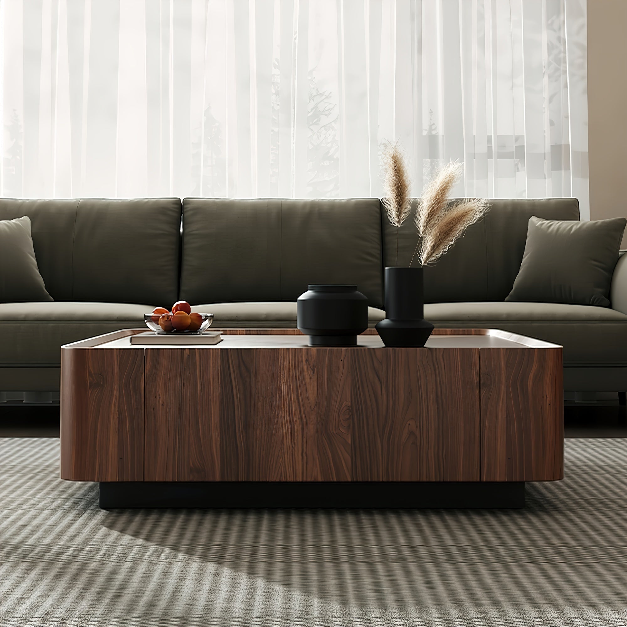 Coffee Table, 1 Piece,, Multi-layer Solid Wood,  Unique Furniture, Simple And Light Luxury, Square, With Storage Cabinet, Suitable For: Living Room, Dining Room, Bedroom, Patio, No Installation Required, Ma