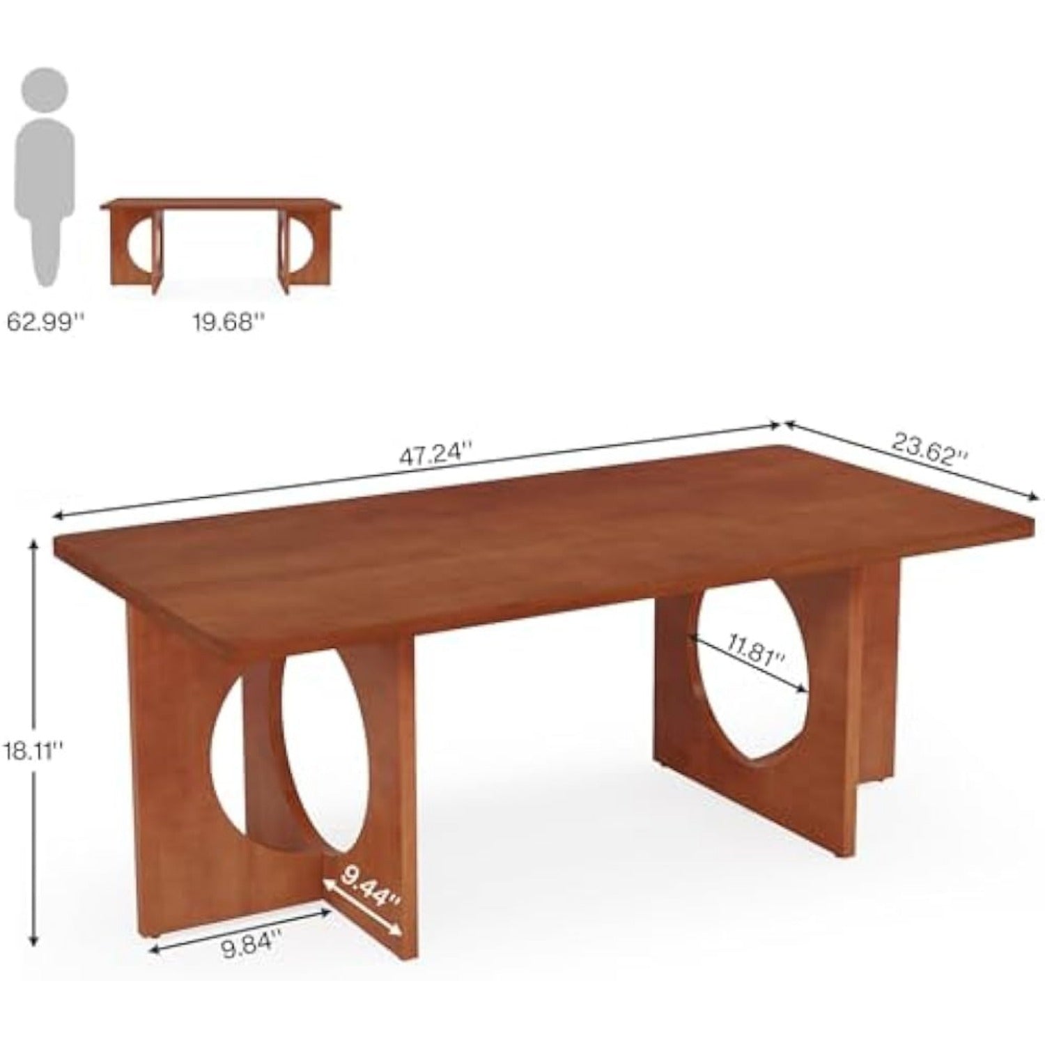 Chic 47" Rectangle Coffee Table with Geometric Base - Heavy-Duty, & Scratch-Resistant Wooden Centerpiece for Living Room