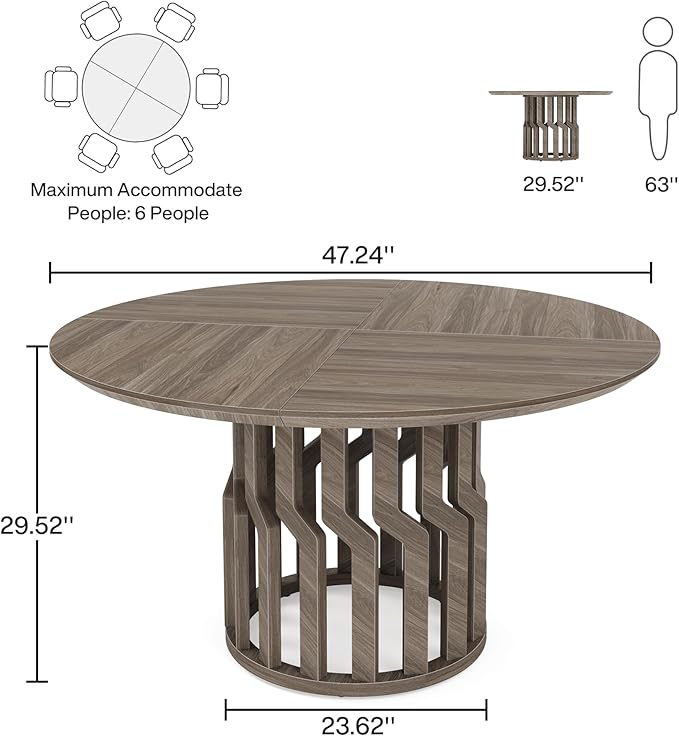 Wooden Dining Room Table, 104 Round Dining Table for 4-6 People, Modern Round Dinner Table, Large Kitchen Table with Round Tabletop, Kitchen Room Table with Pedestal Base