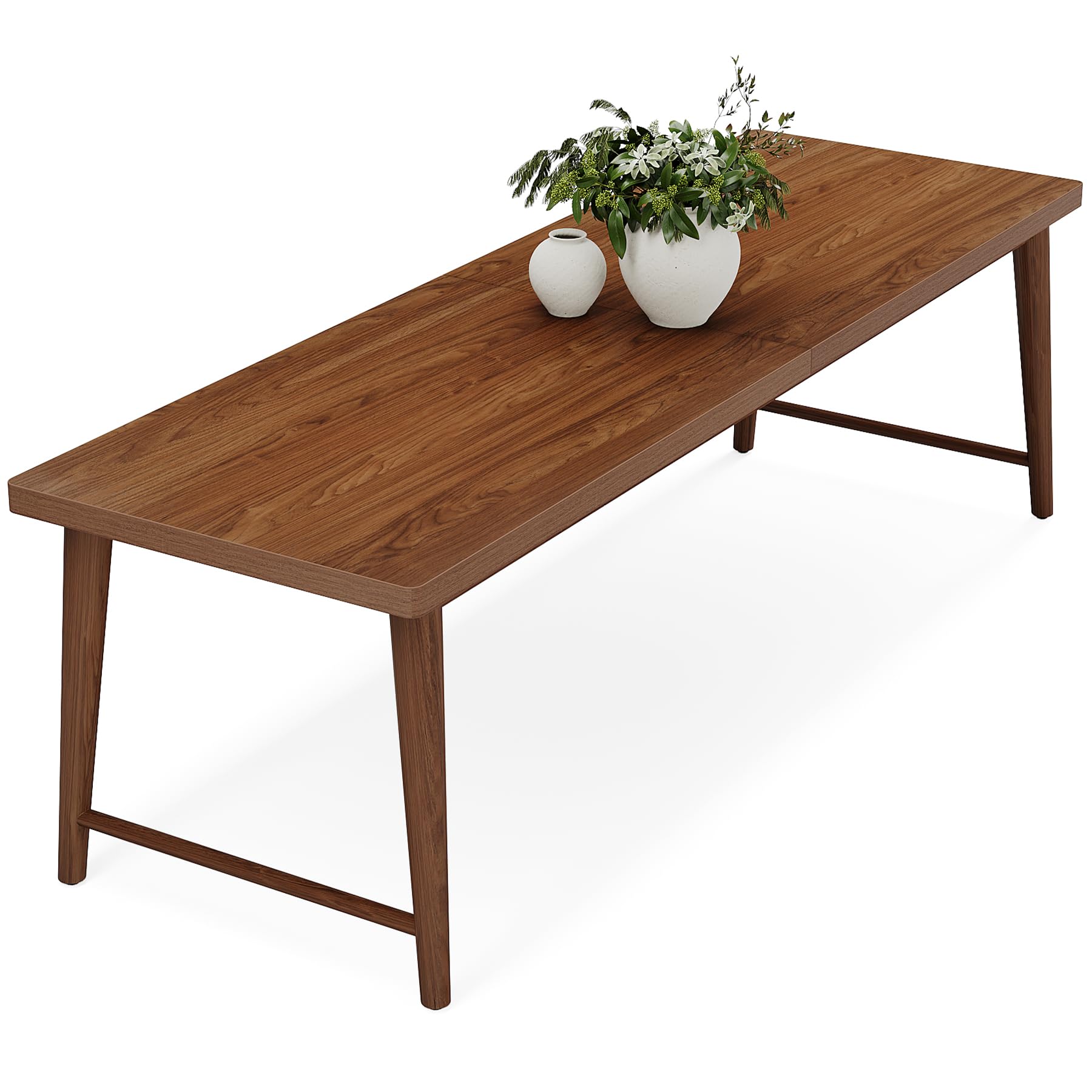 200cm-Dining Table, Mid-Century Modern Kitchen Dining Room Table for 6-8 People, Wood Kitchen Table Dinner Table with Heavy Duty Metal Legs for Dining Room, Rich Walnut