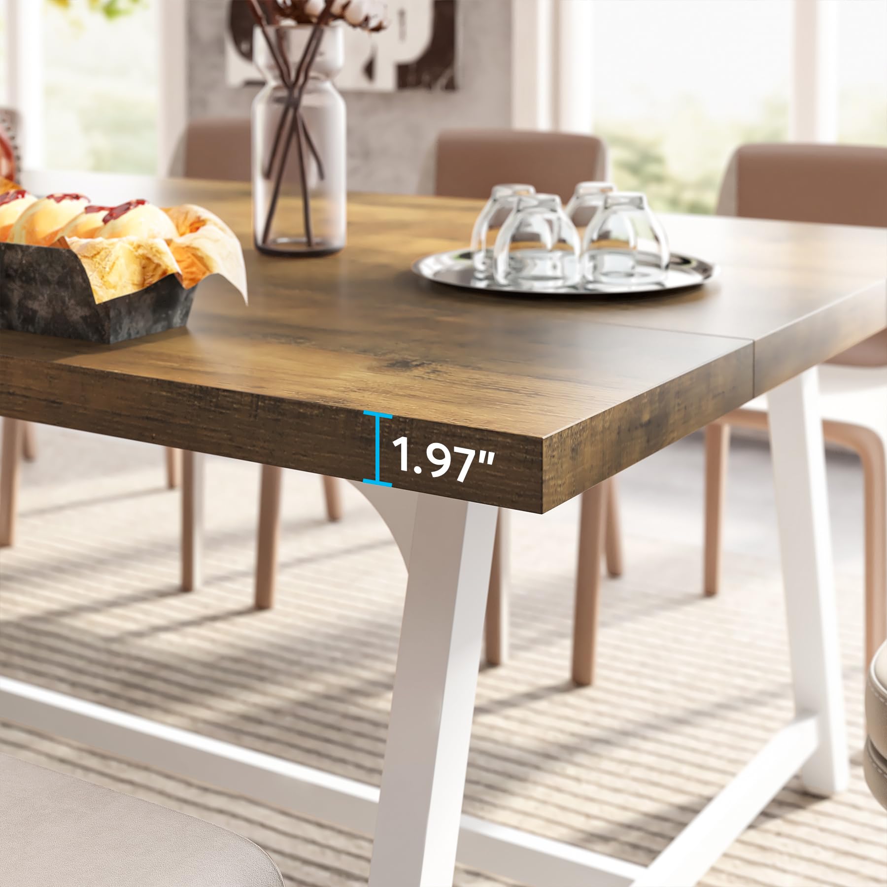 Dining Table for 8 People, 180cm Rectangular Wood Kitchen Table with Strong Metal Frame, Industrial Large Long Dining Room Table for Big Family (Rustic Brown)