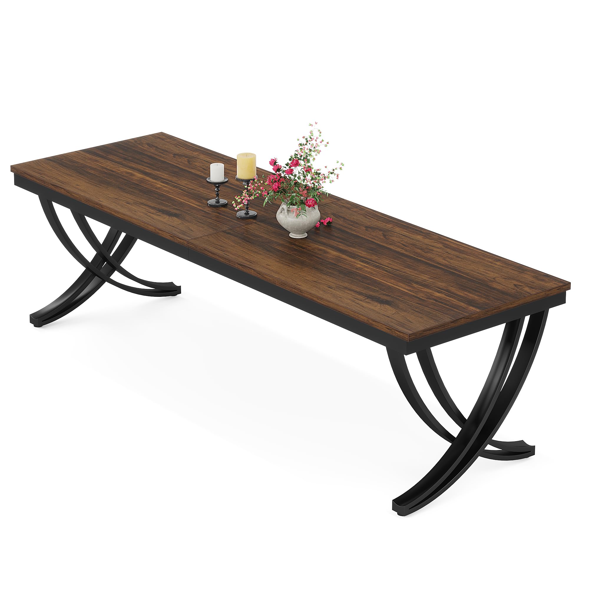 Rectangular Dining Table for 6-8, 78 inch Large Wood Farmhouse Dinner Table with Heavy Duty Metal Legs and Wooden Top for Kitchen Dining Room Living Room, Black Brown (Only Table)