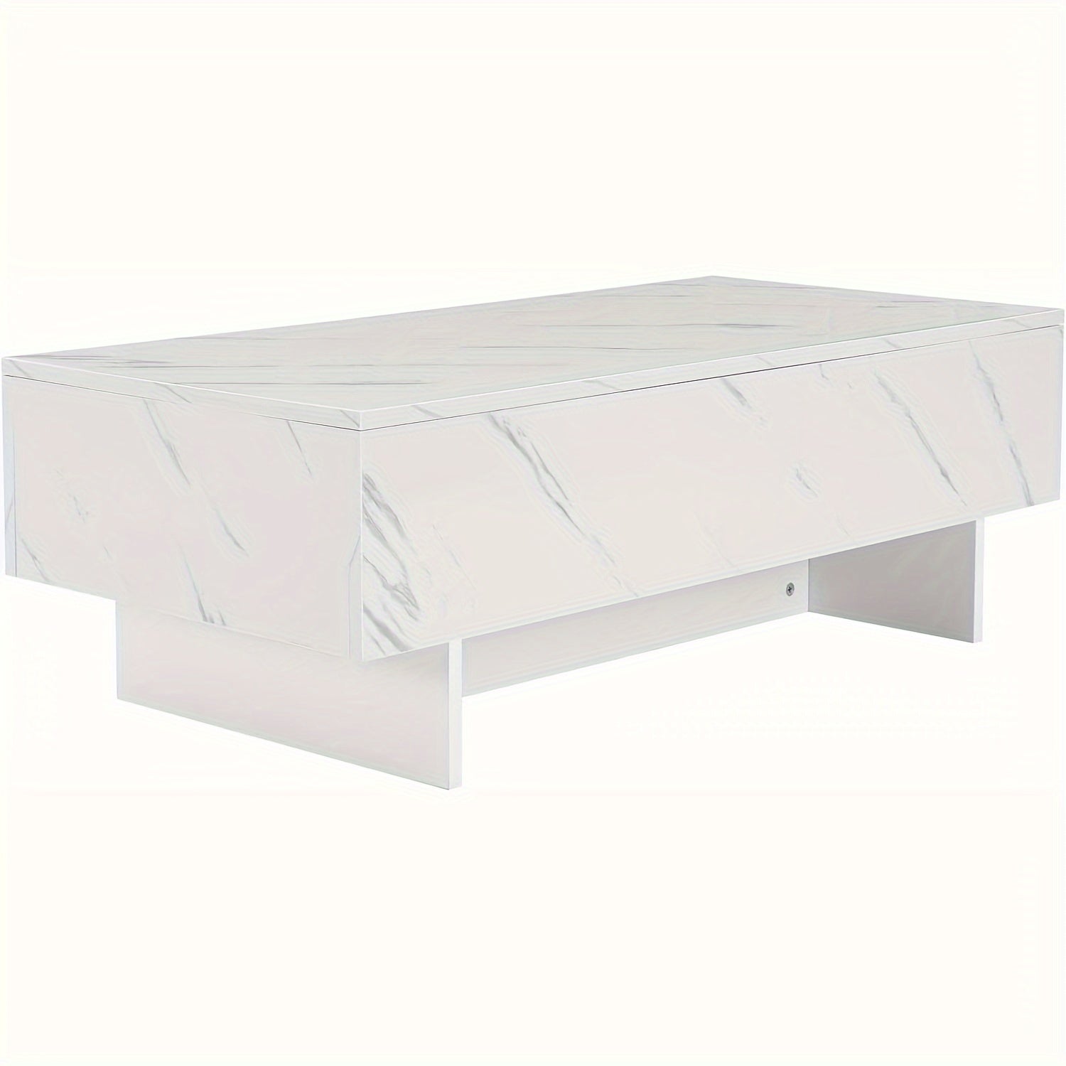 104cm Marble White Cool Coffee Table For Living Room, Rectangular Glossy Smart Contemporary Center Table For Waiting Area