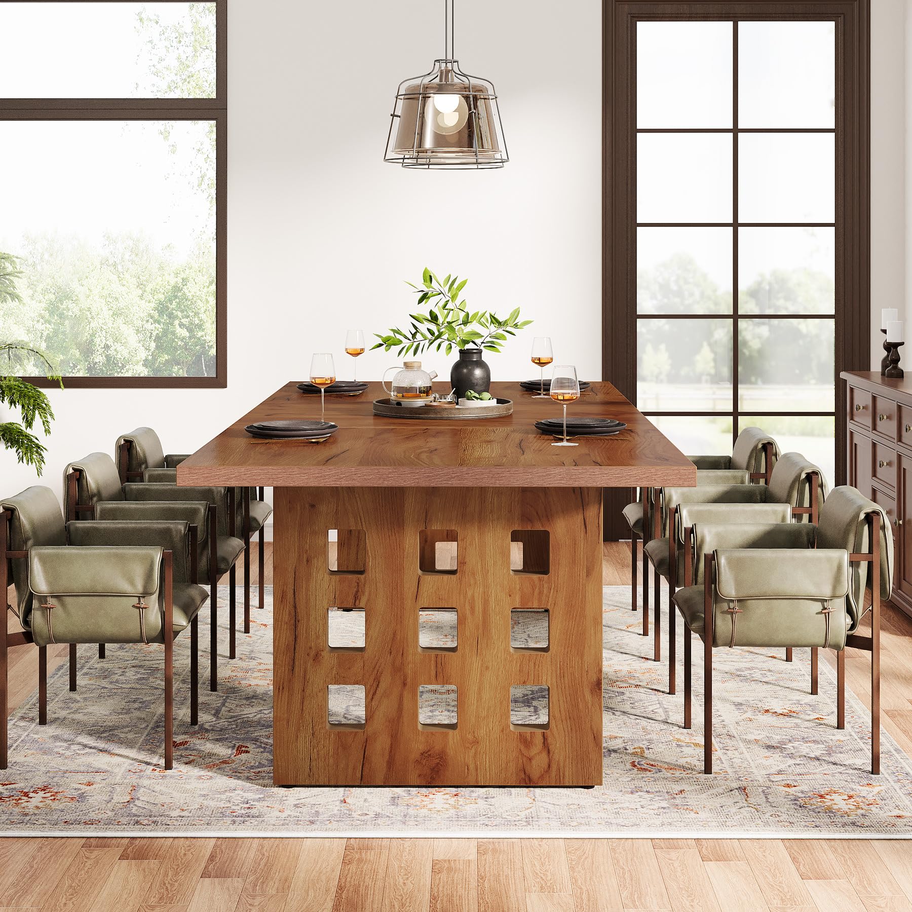 178cm Large Dining Table for 6-8, Farmhouse Wood Kitchen Table with Big Tabletop, Rustic Rectangular Long Dinner Table for Dining Room, Living Room, Kitchen, 70.8" L x 35.4" W x 29.5" H