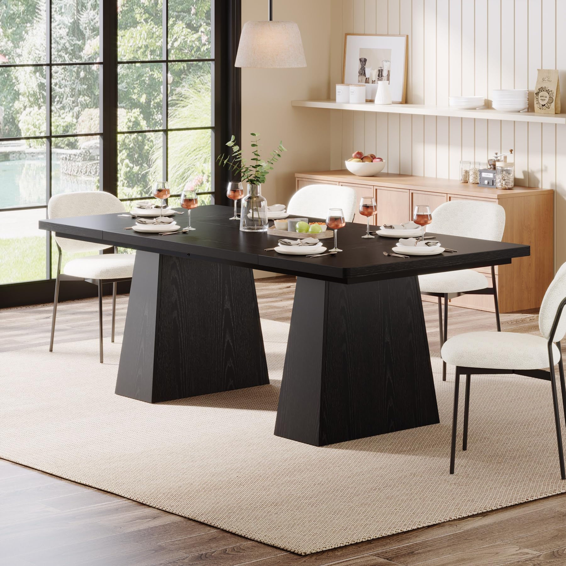 160cm Black Dining Table for 4-6, Modern Kitchen Table with Sturdy Tapered Wood Legs, Rectangular Dinner Table with Large Tabletop for Dining Room, Kitchen, Living Room,Black