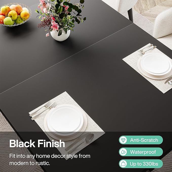 160cm Dining Table for 4-6, Modern Black Kitchen Table, Rectangular Dining Room Table Dinner Table for Kitchen, Living Room (Table Only)