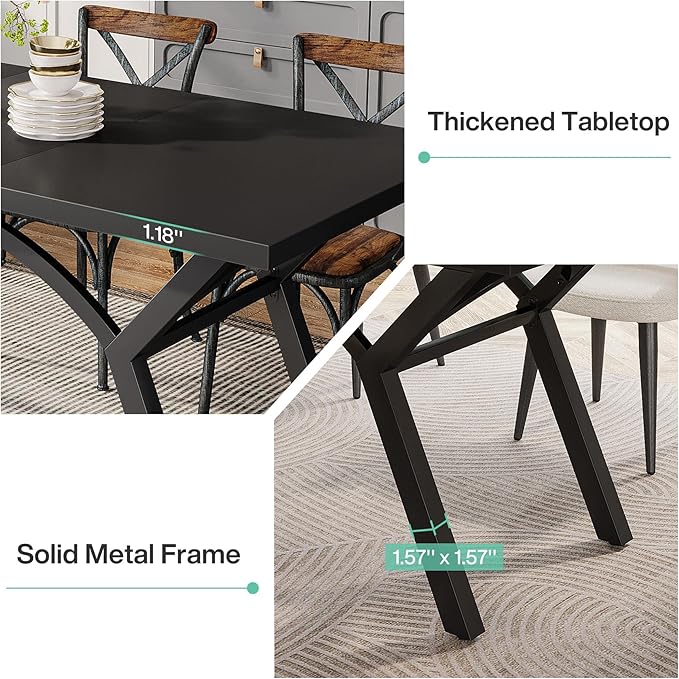 160cm Dining Table for 4-6, Modern Black Kitchen Table, Rectangular Dining Room Table Dinner Table for Kitchen, Living Room (Table Only)