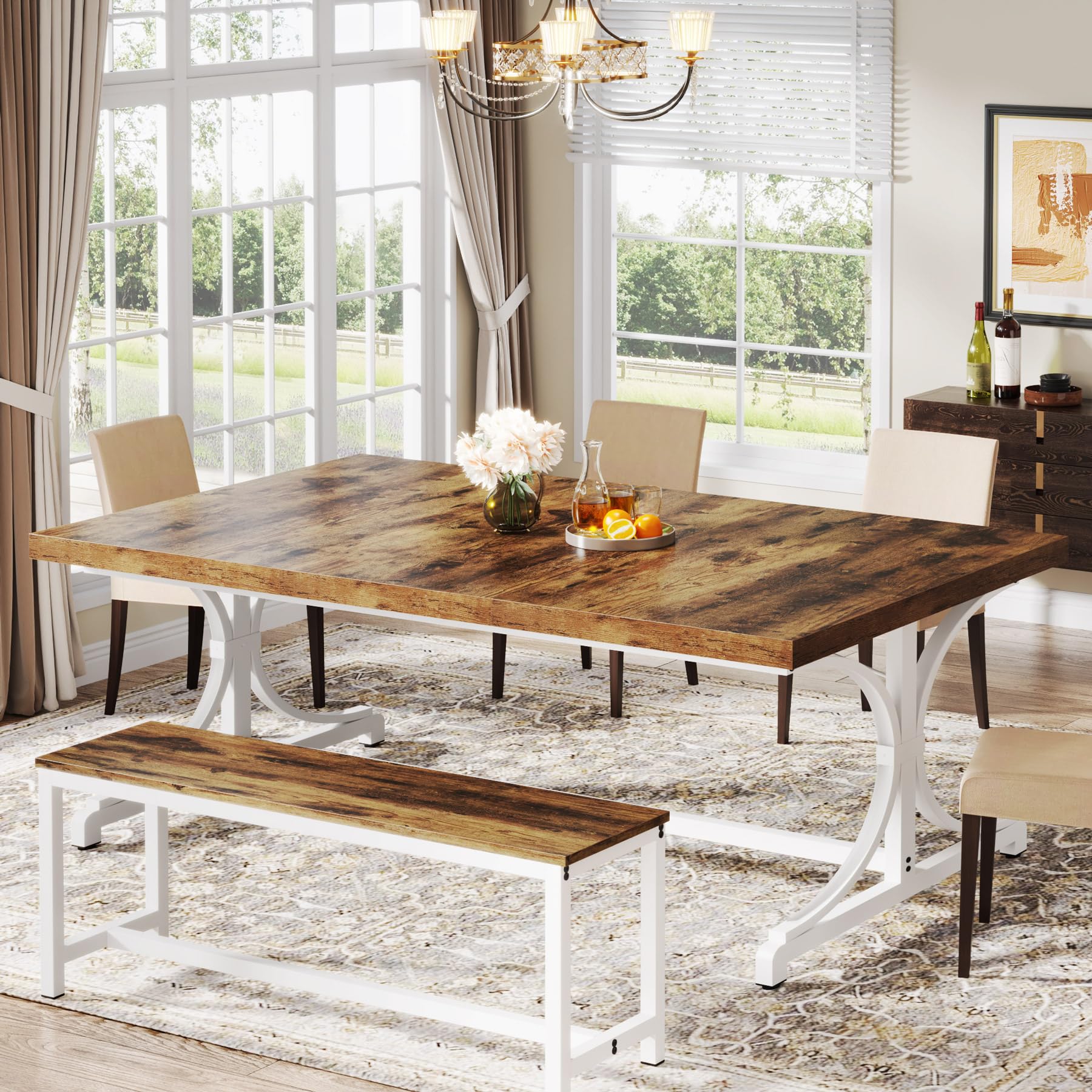 Dining Table for 4-6 People, 160cm Rectangle Kitchen Table with Heavy Duty Metal Frame, Industrial Wood Dining Table for Kitchen, Living Room (Rustic Brown & Black, Only Table)