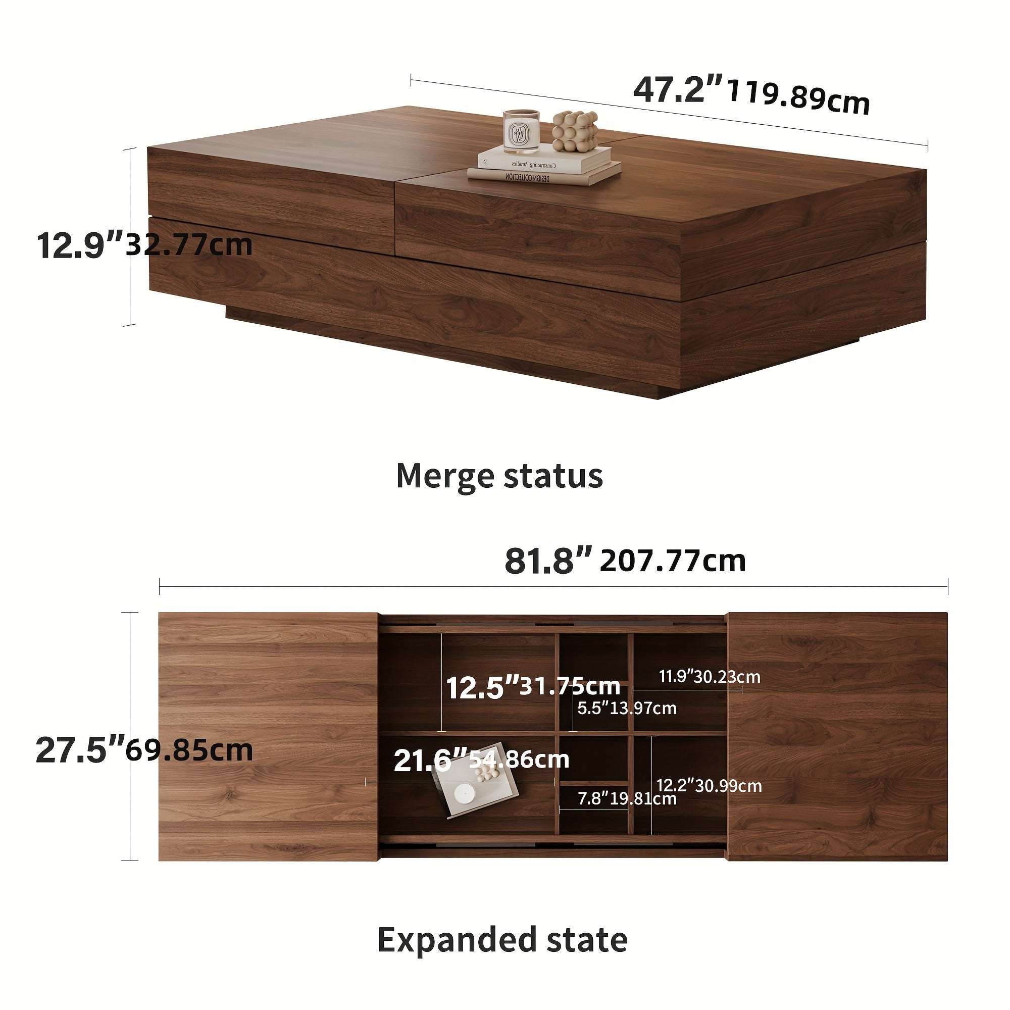 Versatile Folding Coffee Table with Smart Storage - Ideal for Home & Office, Classic Brown Design