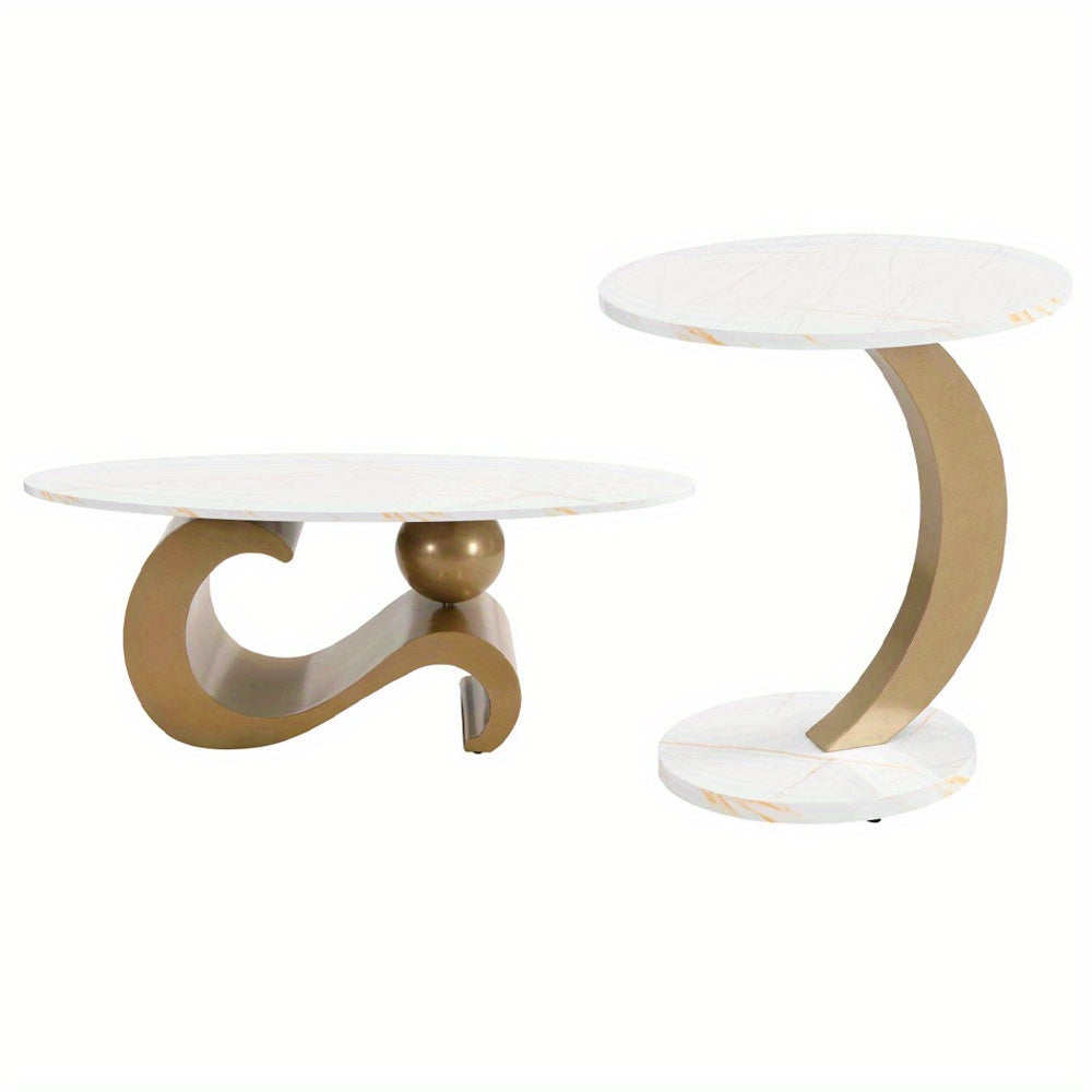 Modern Nesting Coffee Table, Set of 2 End Table for Living Room, Oval and Round Table Set, 2 Packages