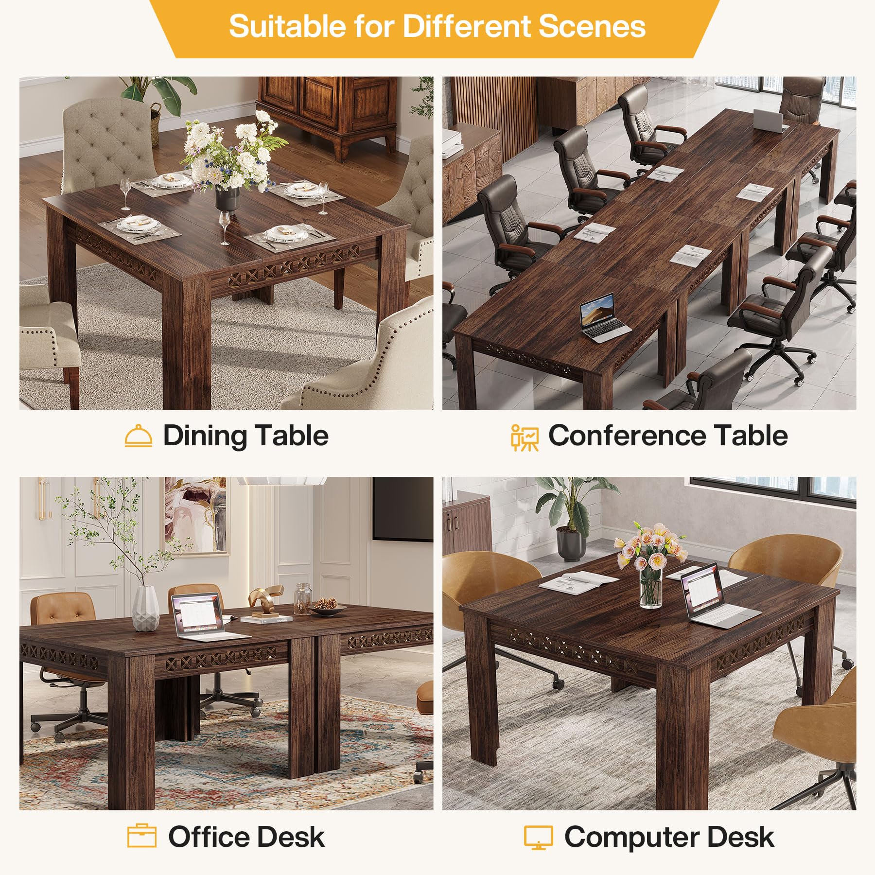 110cm Square Dining Table for 4, 2-4 Person Farmhouse Wood Dining Room Table (Rustic Brown, Heavy Duty Legs)