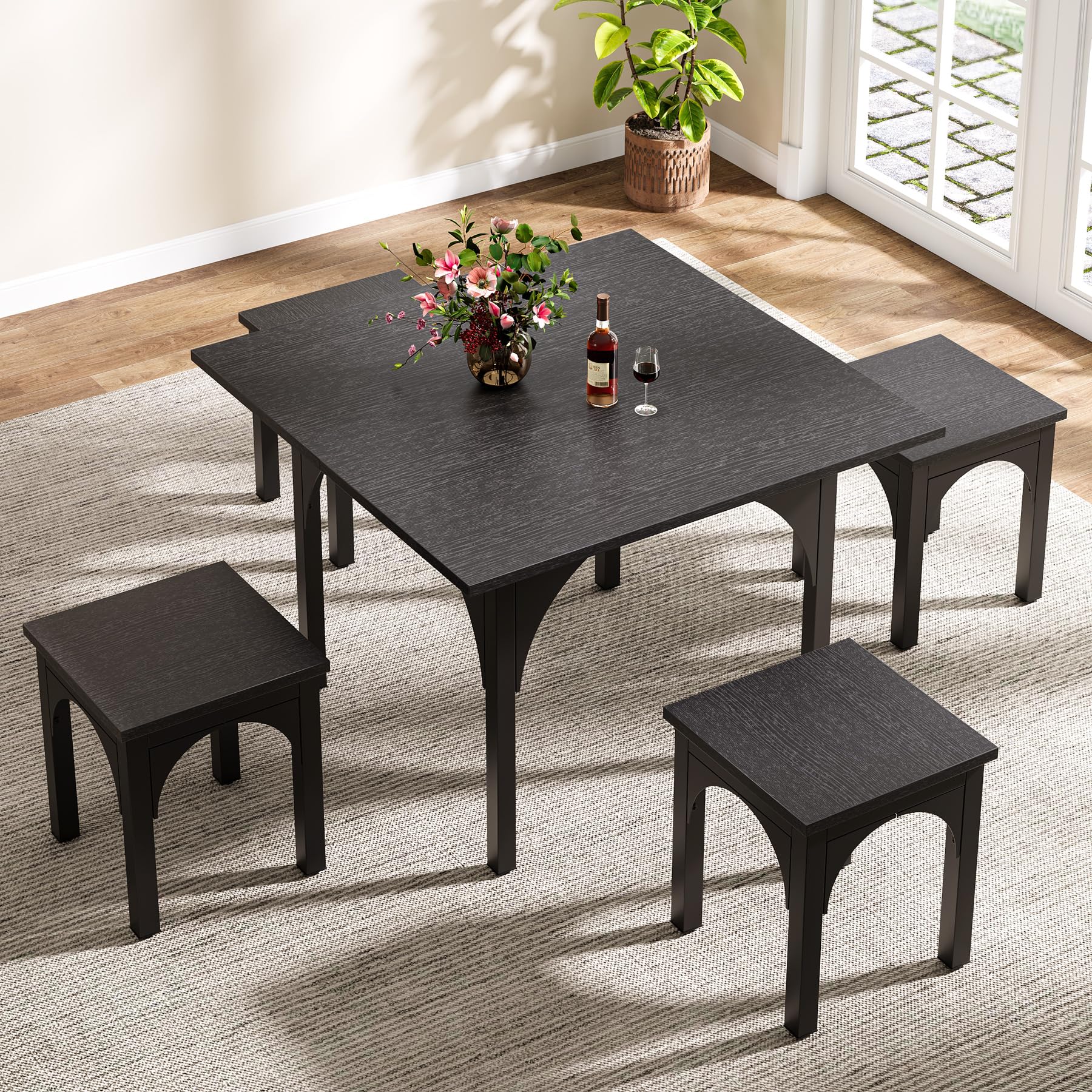 5-Piece Dining Table Set for 4 People, Modern Black Kitchen Room Table with 4 Chairs, 39.4-Inch Square Dinner Table Set with 4 Seats for Kitchen, Dinette,Dining Room