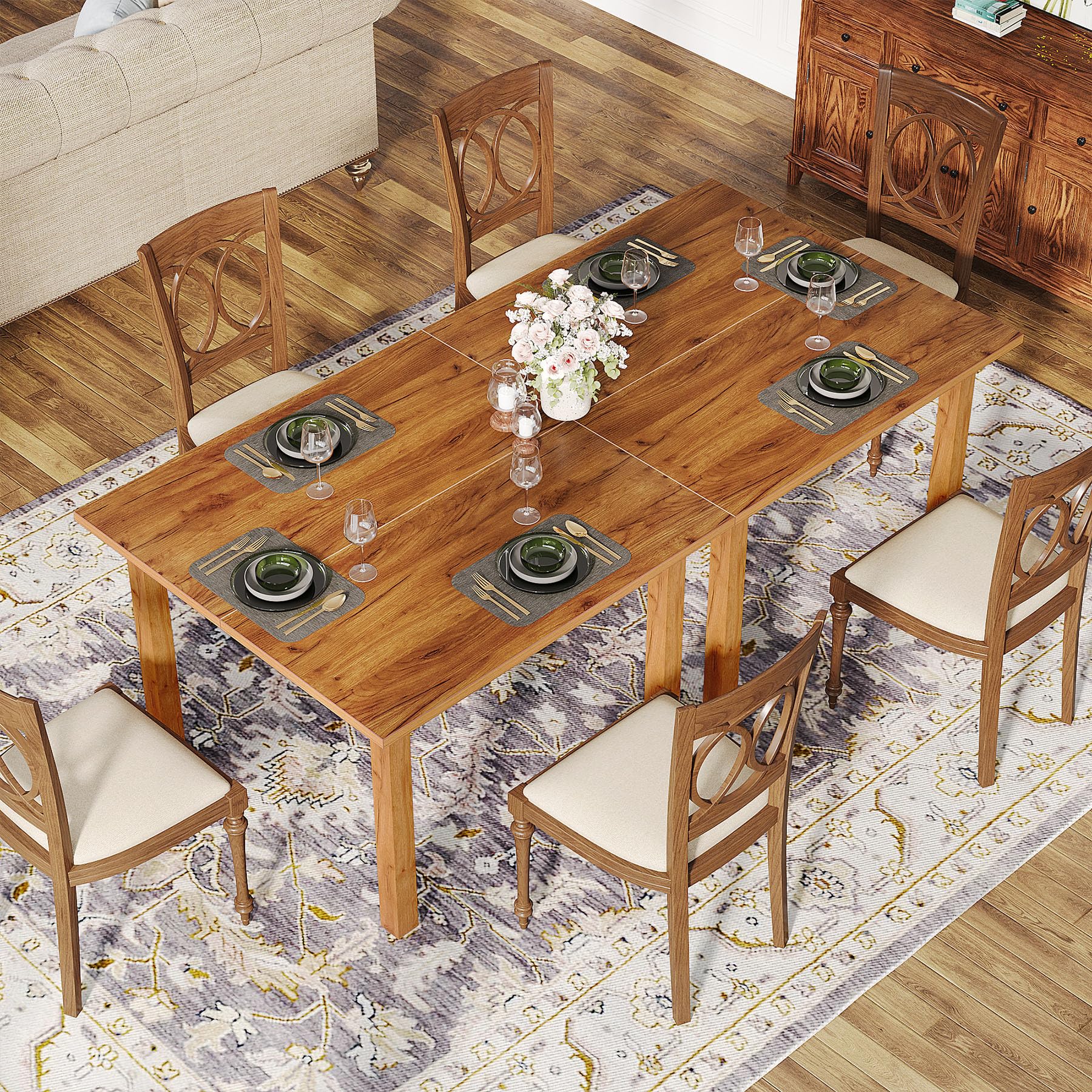 Wood Dining Table Farmhouse Kitchen Table for Dining Room Living Room, 2-4 Person Dining Room Table Square Dinner Tables with Wooden Legs Oak Top for Small Space, Rustic Brown(Only Table)