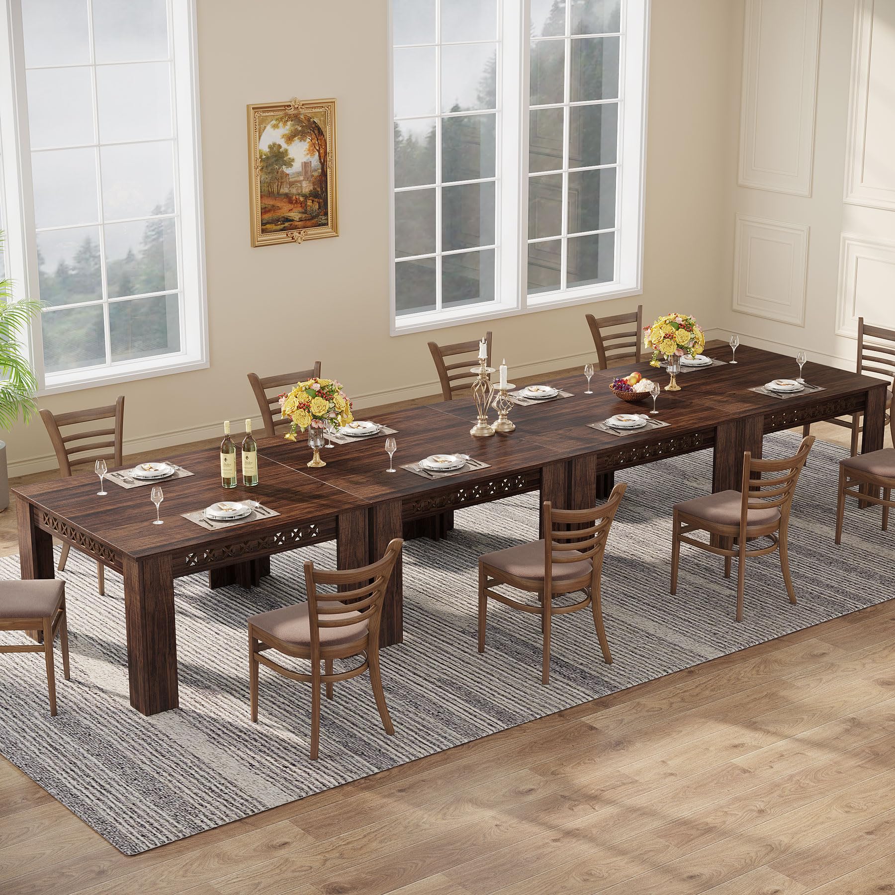 110cm Square Dining Table for 4, 2-4 Person Farmhouse Wood Dining Room Table (Rustic Brown, Heavy Duty Legs)