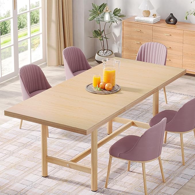 Kitchen Dining Table Wood: 160cm Rectangular Dining Room Table for 6, Farmhouse Dinner Table with Heavy Duty Metal Legs for Kitchen, Dining Room, Small Space