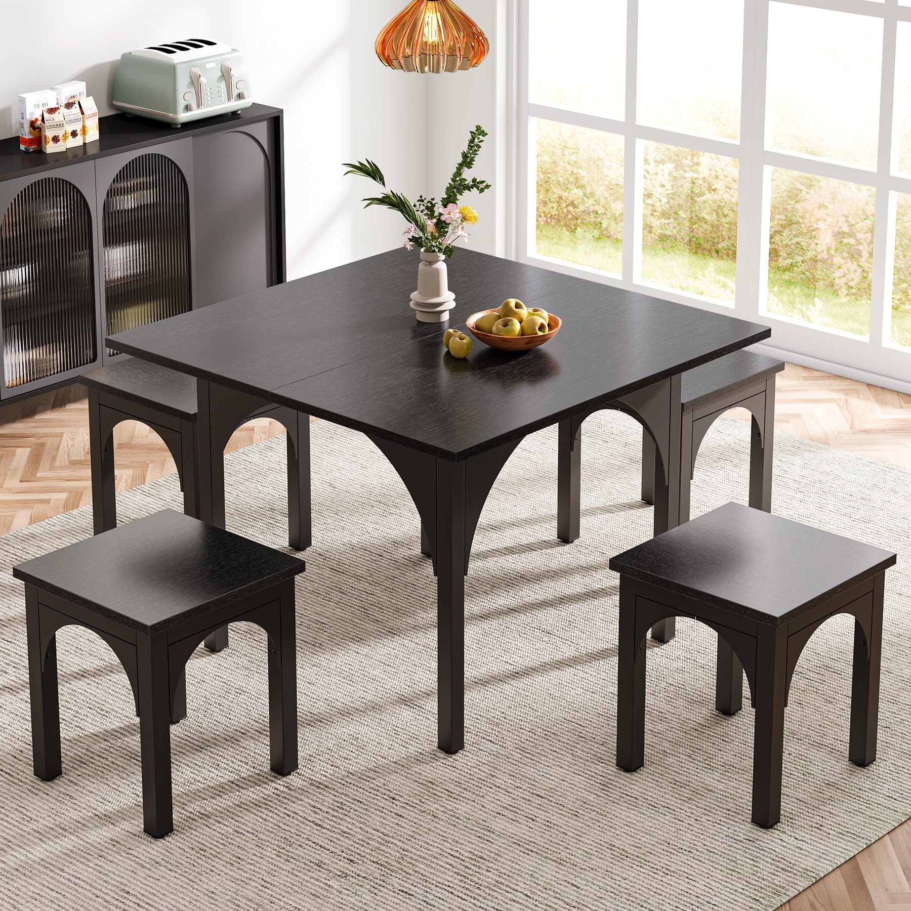 5-Piece Dining Table Set for 4 People, Modern Black Kitchen Room Table with 4 Chairs, 39.4-Inch Square Dinner Table Set with 4 Seats for Kitchen, Dinette,Dining Room