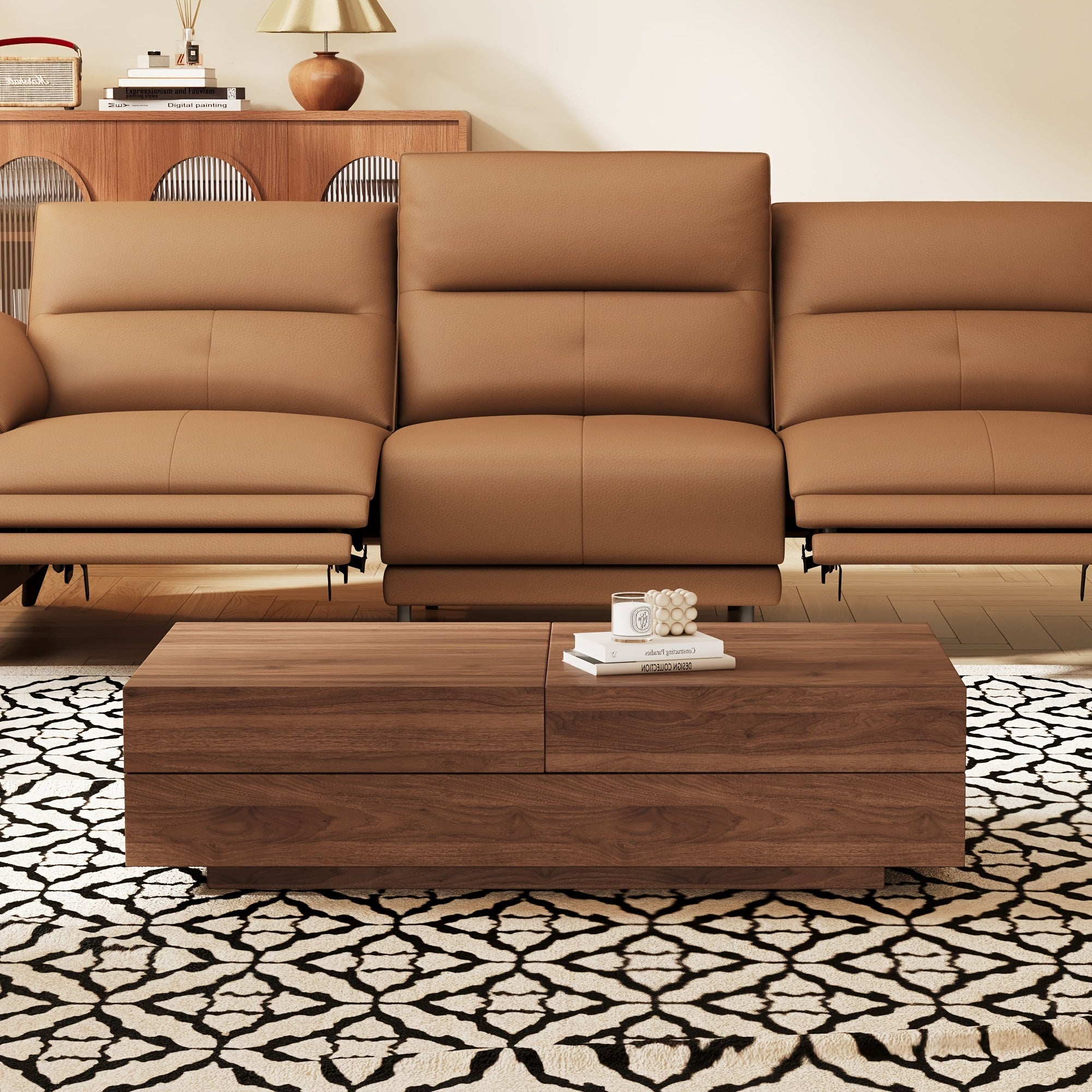 Versatile Folding Coffee Table with Smart Storage - Ideal for Home & Office, Classic Brown Design