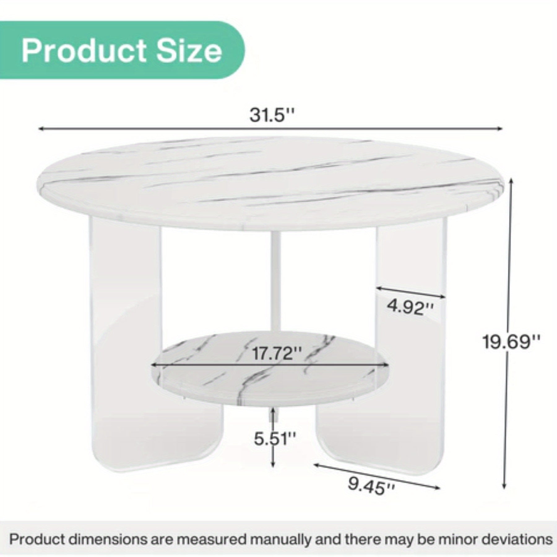 Chic 80cm Coffee Table with Faux Marble Top & Dual-Tier Clear Acrylic Frame - Durable Wood Construction